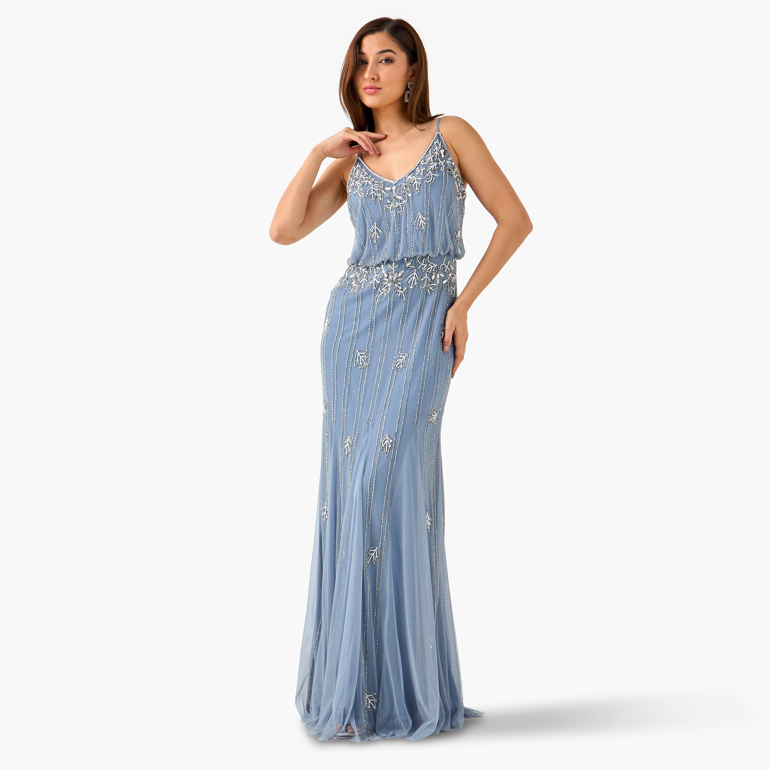 فستان مزين بألواح بياقة على شكل V للنساء من ليس آند بيدز-women-clothing-dresses-image-1