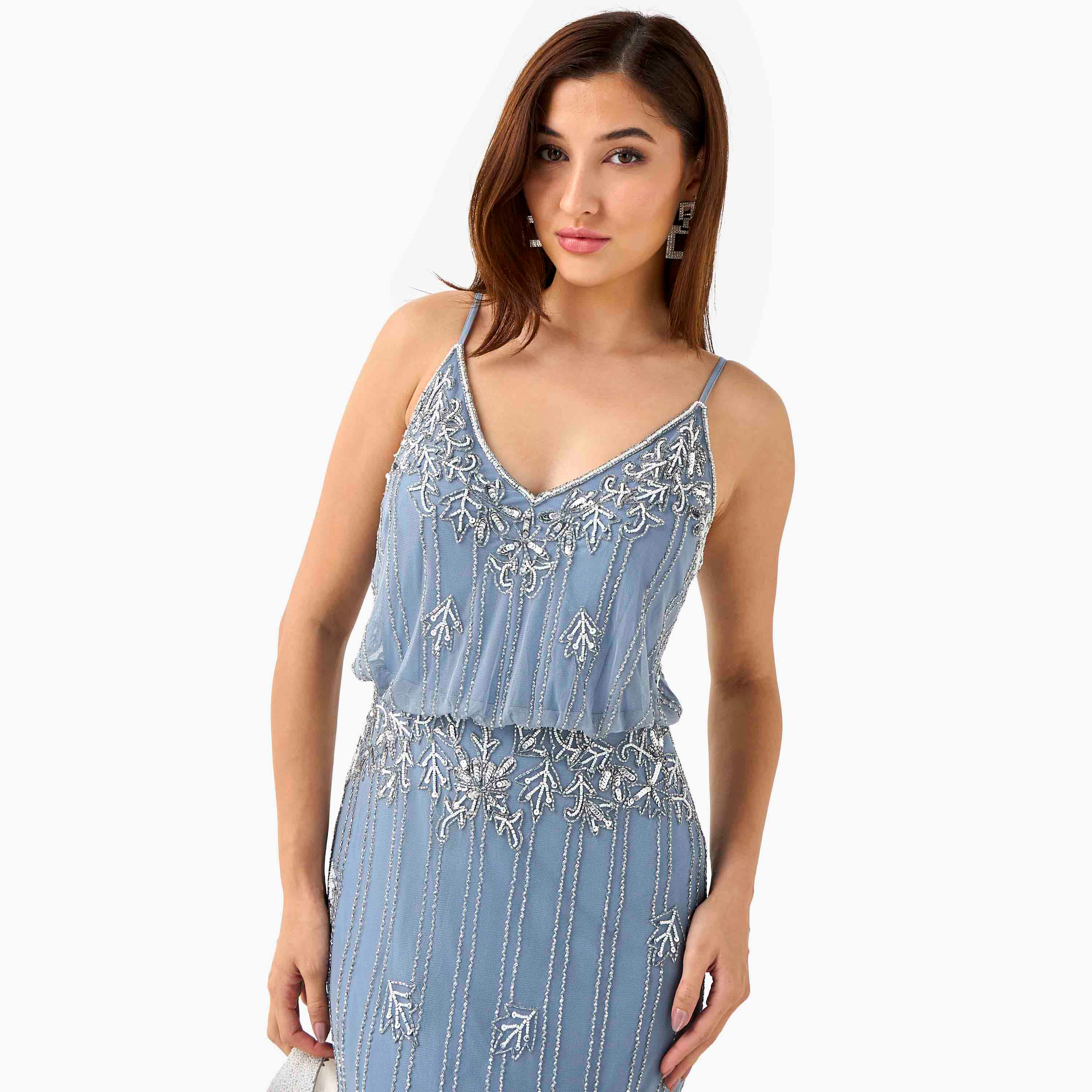 فستان مزين بألواح بياقة على شكل V للنساء من ليس آند بيدز-women-clothing-dresses-image-4