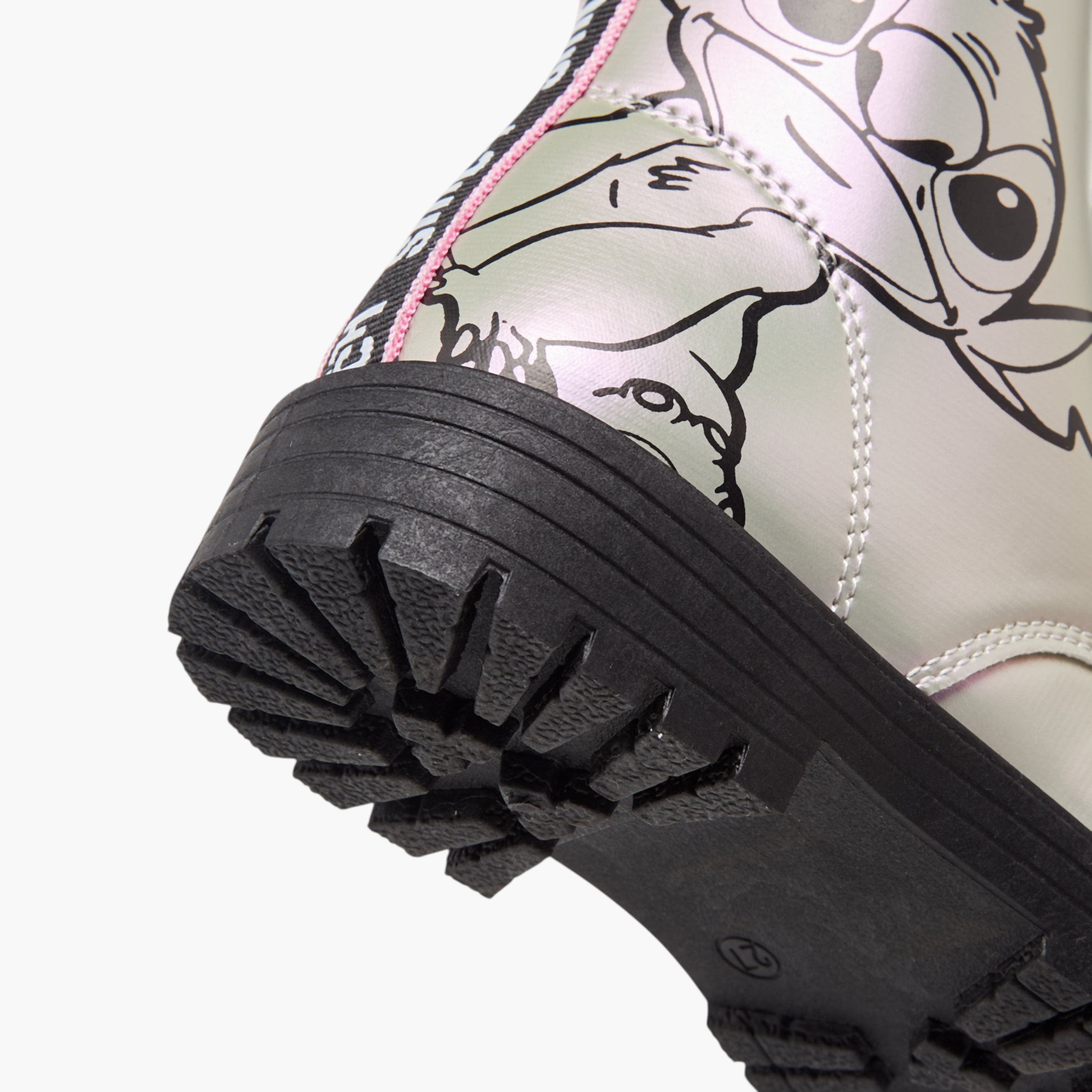 Disney Stitch Print Boots with Zip Closure and Pull Tab-girls-shoes-boots-image-5