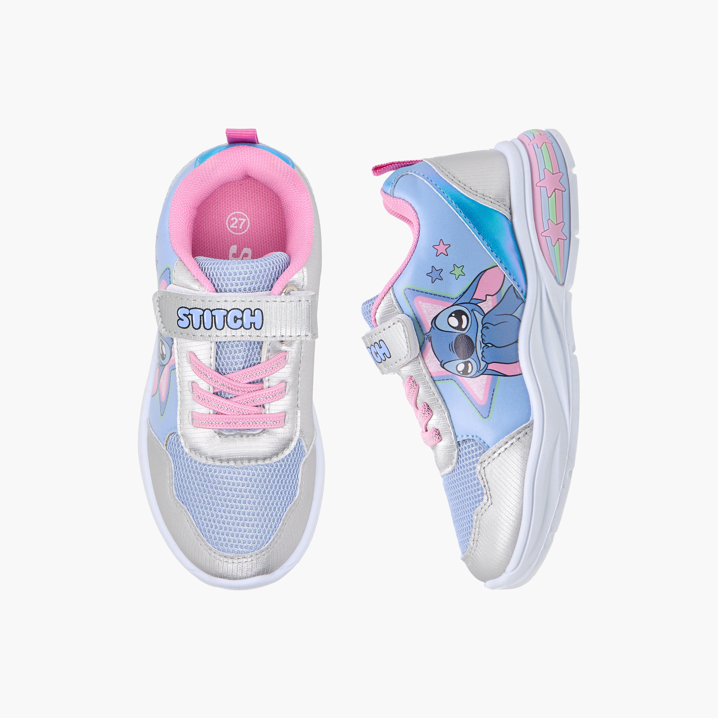 Disney Stitch Print Light-Up Sneakers with Hook and Loop Closure-girls-shoes-sneakers-image-1