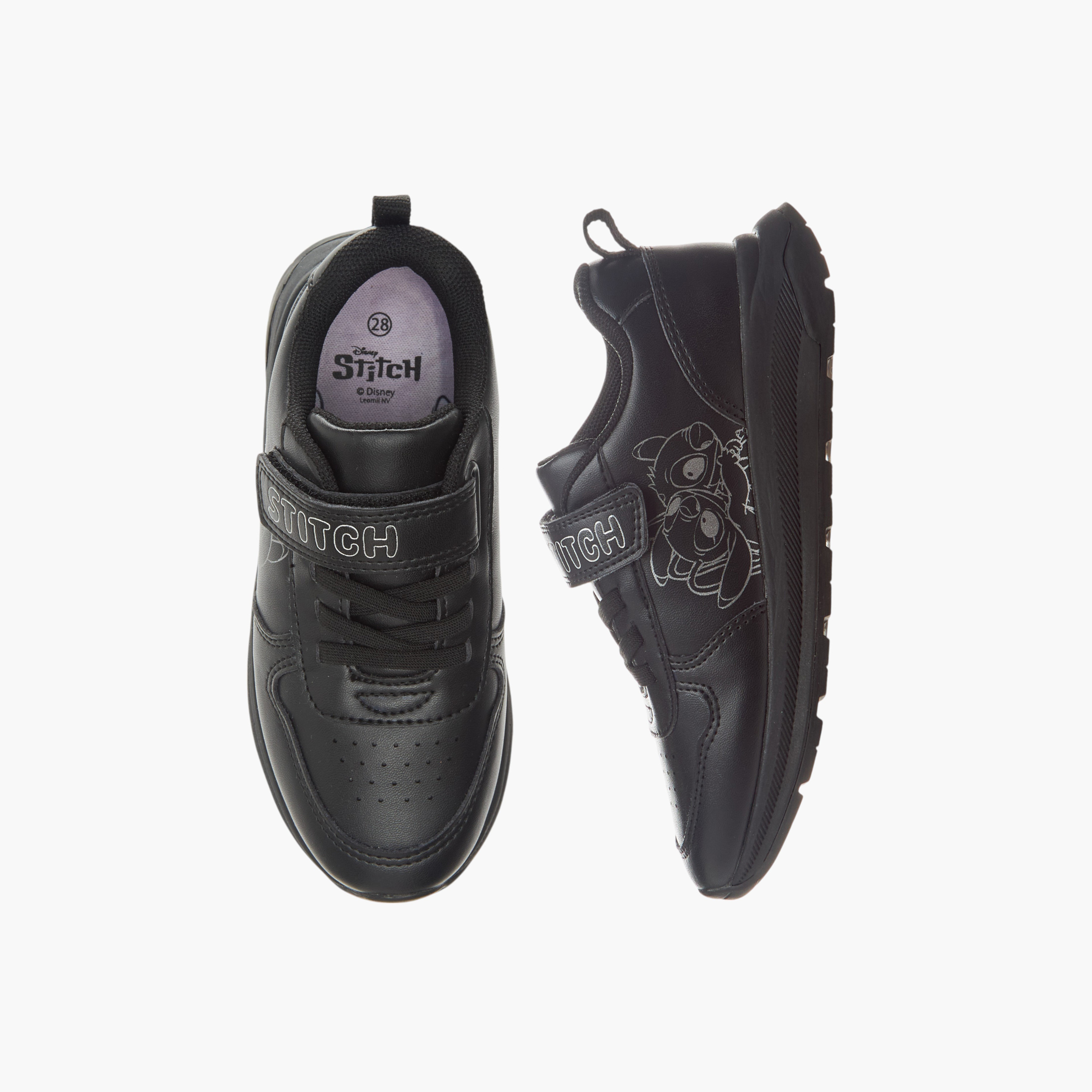 Disney Stitch Print School Shoes with Hook and Loop Closure-girls-shoes-schoolshoes-image-1