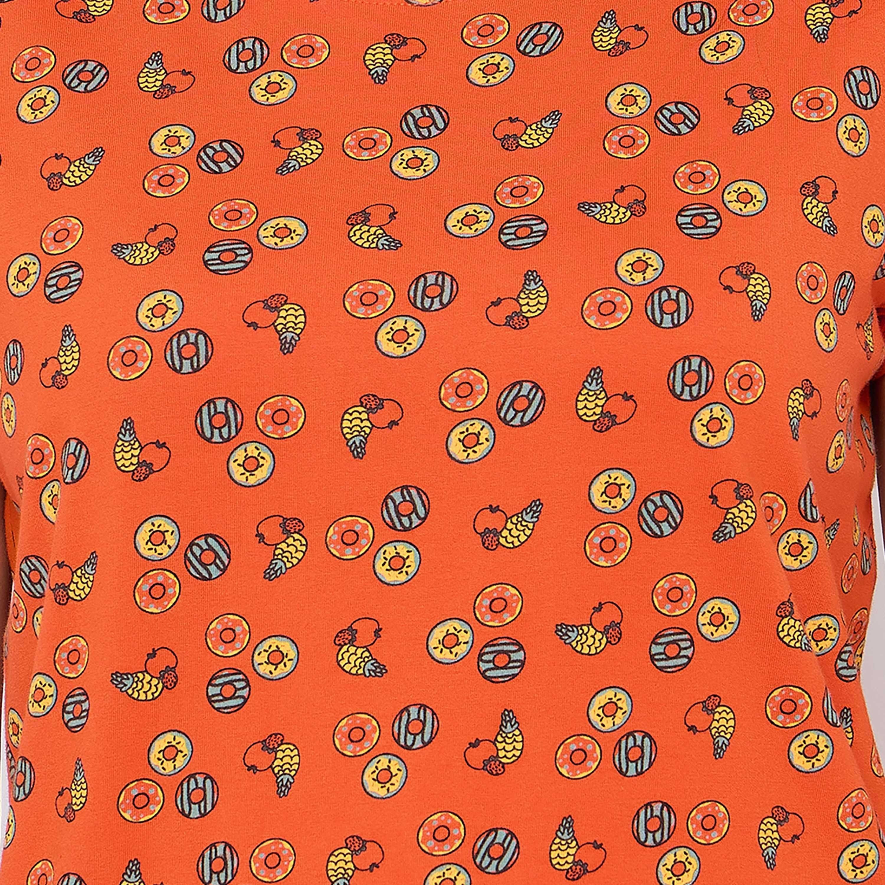 Clovia Donut Printed Women's Top & Pyjama Set in Orange - 100% Cotton-women-clothing-nightwear-pyjamas-longsets-image-7