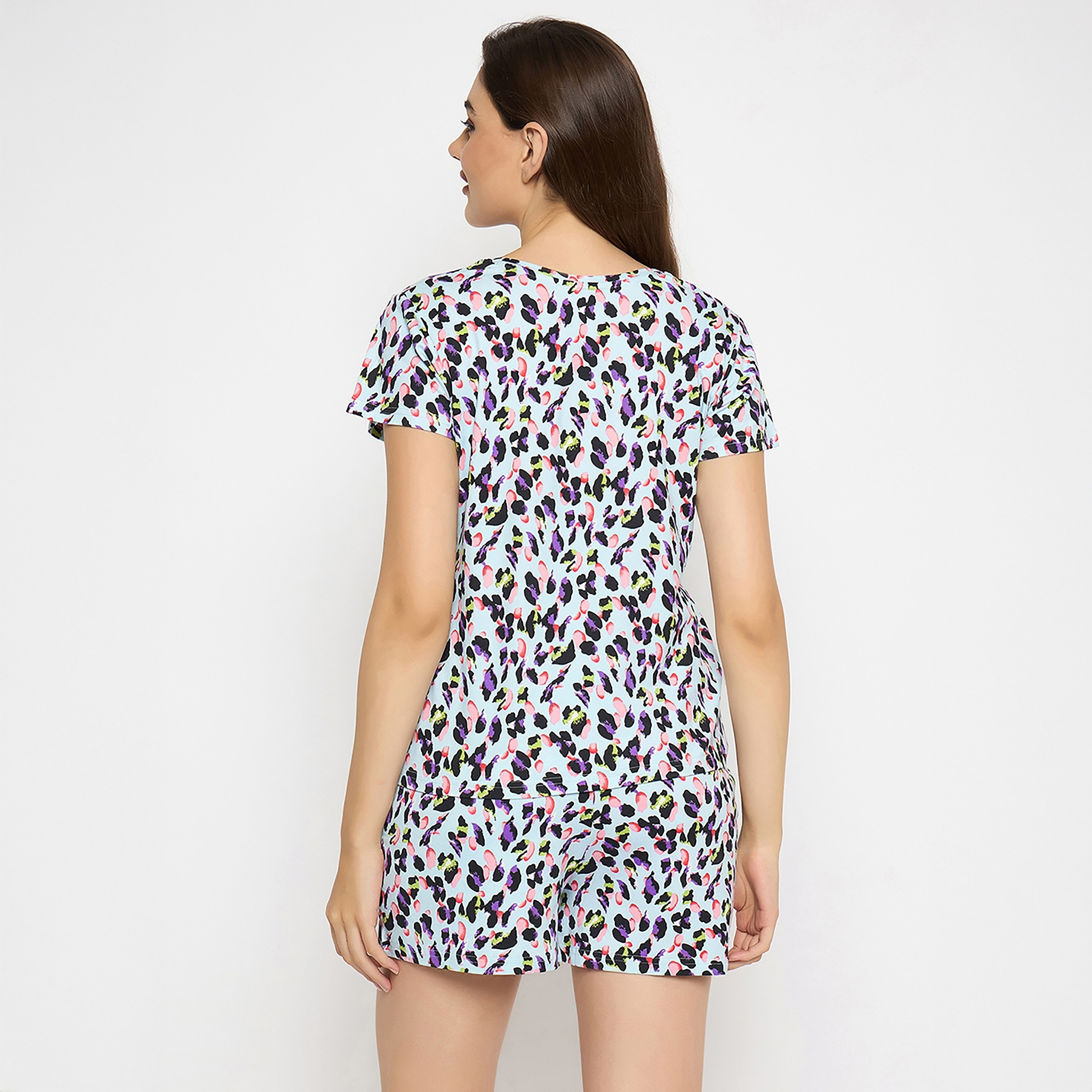 بلوزة وشورت نسائي بطبعة حيوانات باللون الأزرق الفاتح من كلوفيا - قماش مصقول-women-clothing-nightwear-pyjamas-shortsets-image-3