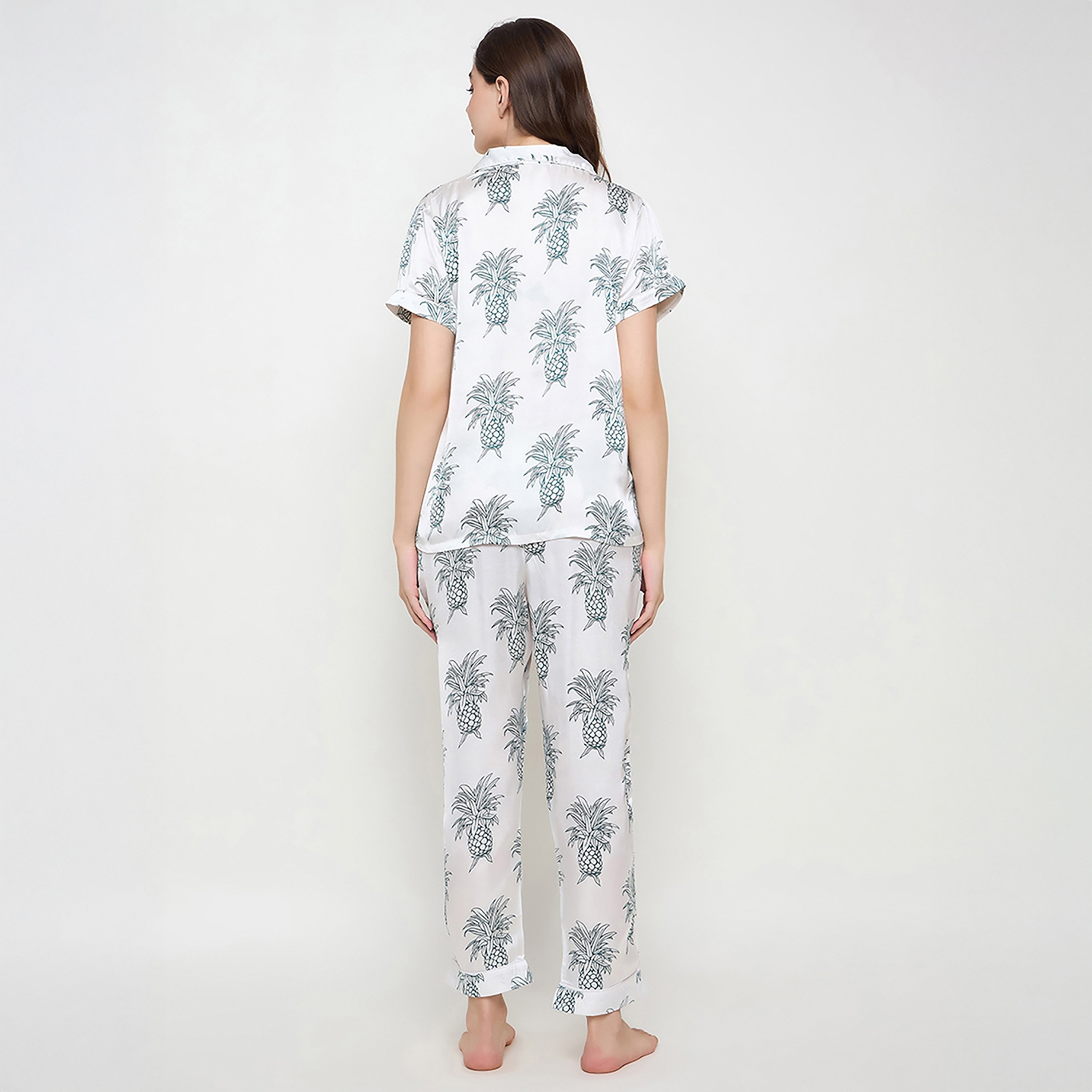 Clovia Fruit Printed Button Down Women's Shirt & Pyjama Set in White- Satin-women-clothing-nightwear-pyjamas-longsets-image-4