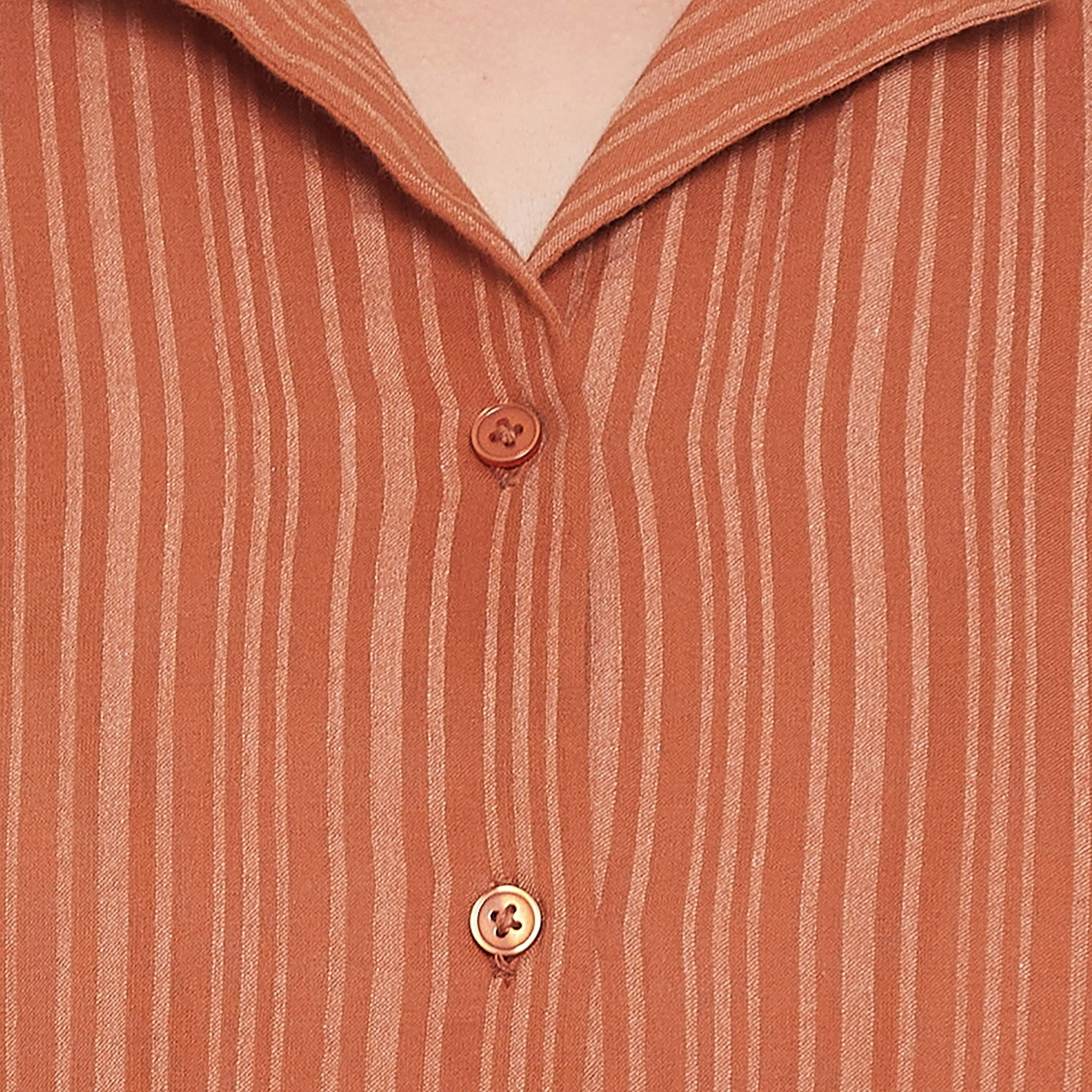 Clovia Sassy Stripes Button Down Women's Shirt & Pyjama in Rust Orange - Cotton-women-clothing-nightwear-pyjamas-longsets-image-7