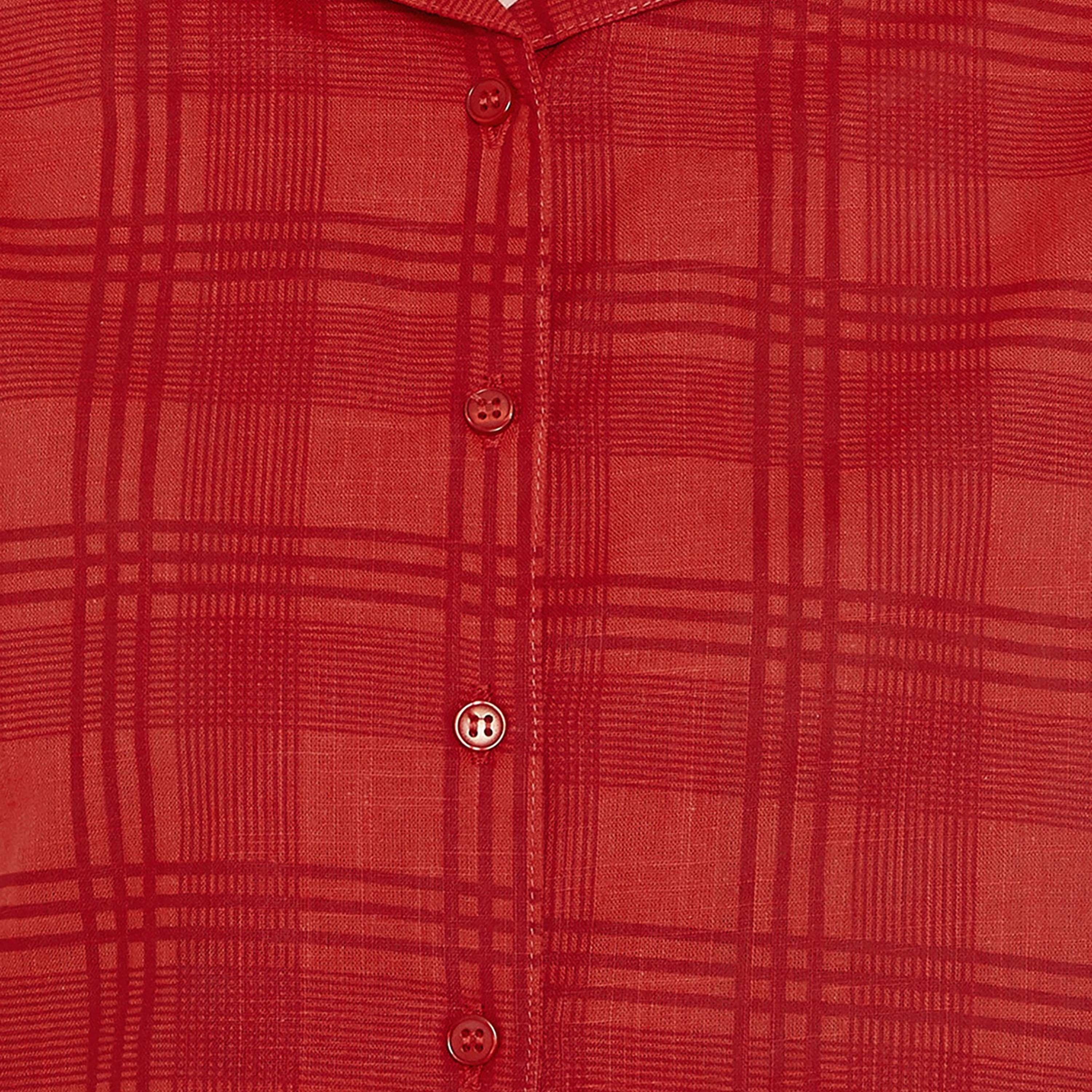 Clovia Classic Checks Button Down Women's Shirt & Pyjama in Red- Rayon-women-clothing-nightwear-pyjamas-longsets-image-5
