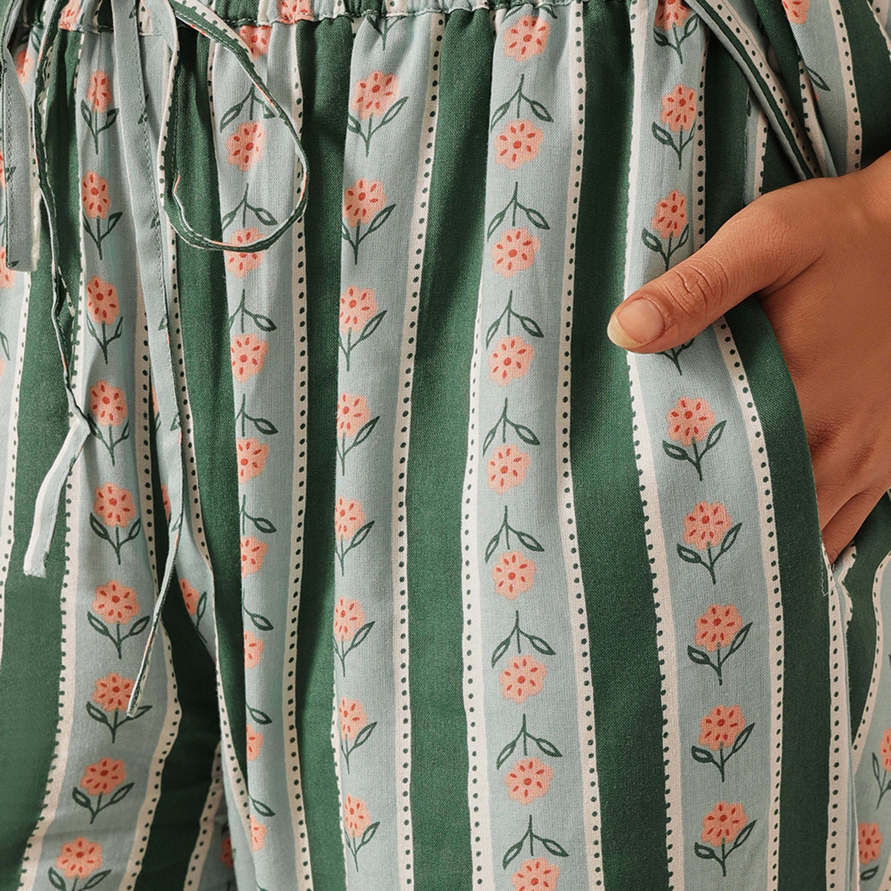 Clovia Printed Button-Down Women's Shirt & Pyjama Set in Green - Rayon-women-clothing-nightwear-pyjamas-longsets-image-6