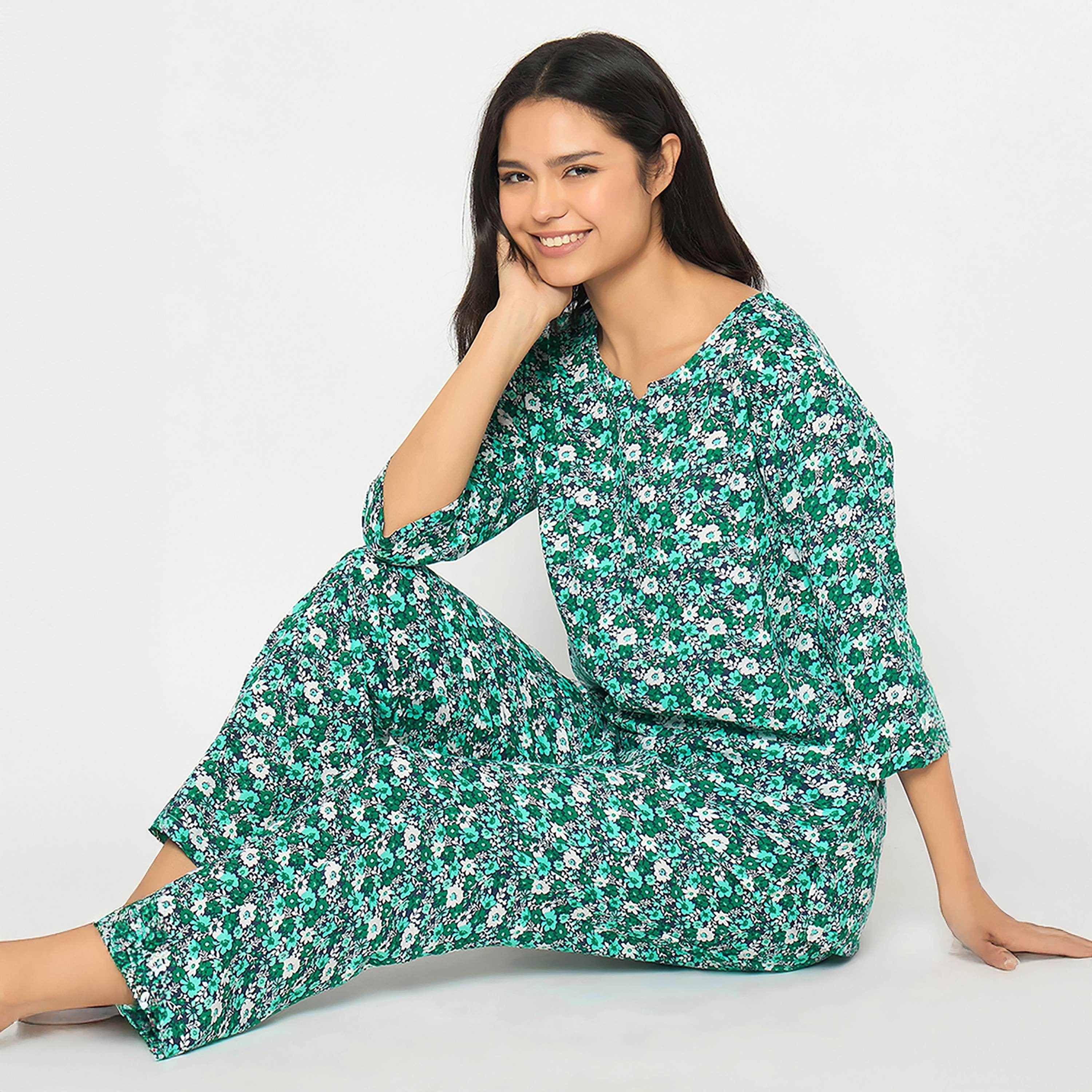 Clovia Floral Printed Women's Top & Pyjama Set - Rayon-women-clothing-nightwear-pyjamas-longsets-image-2