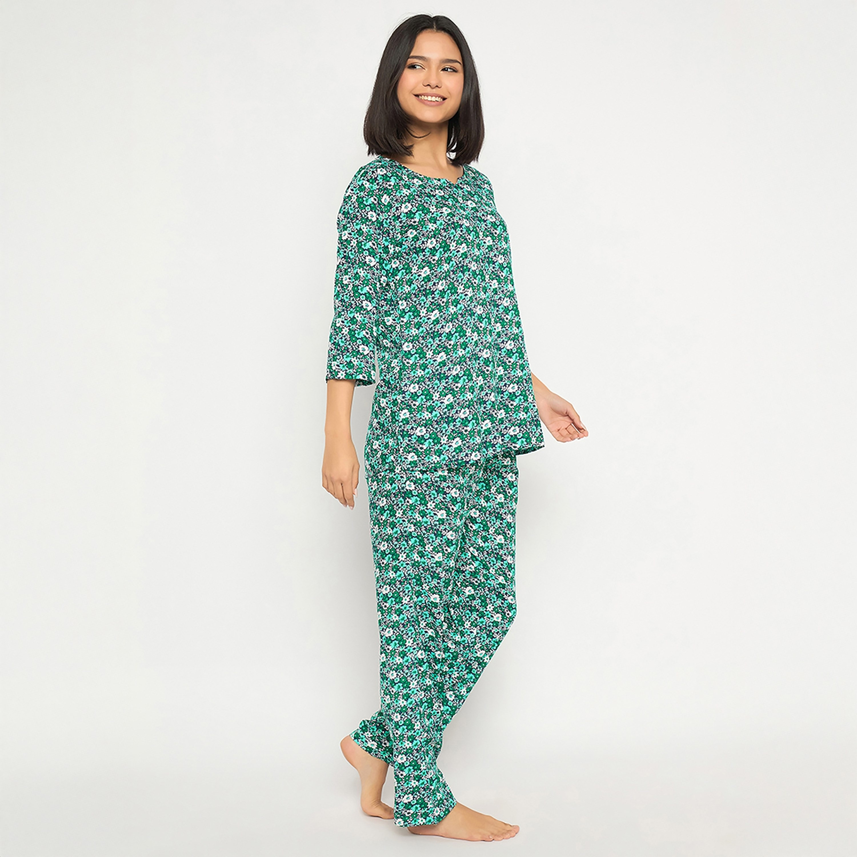 طقم بيجامة وقميص نسائي بطبعة زهور من كلوفيا - رايون-women-clothing-nightwear-pyjamas-longsets-image-3