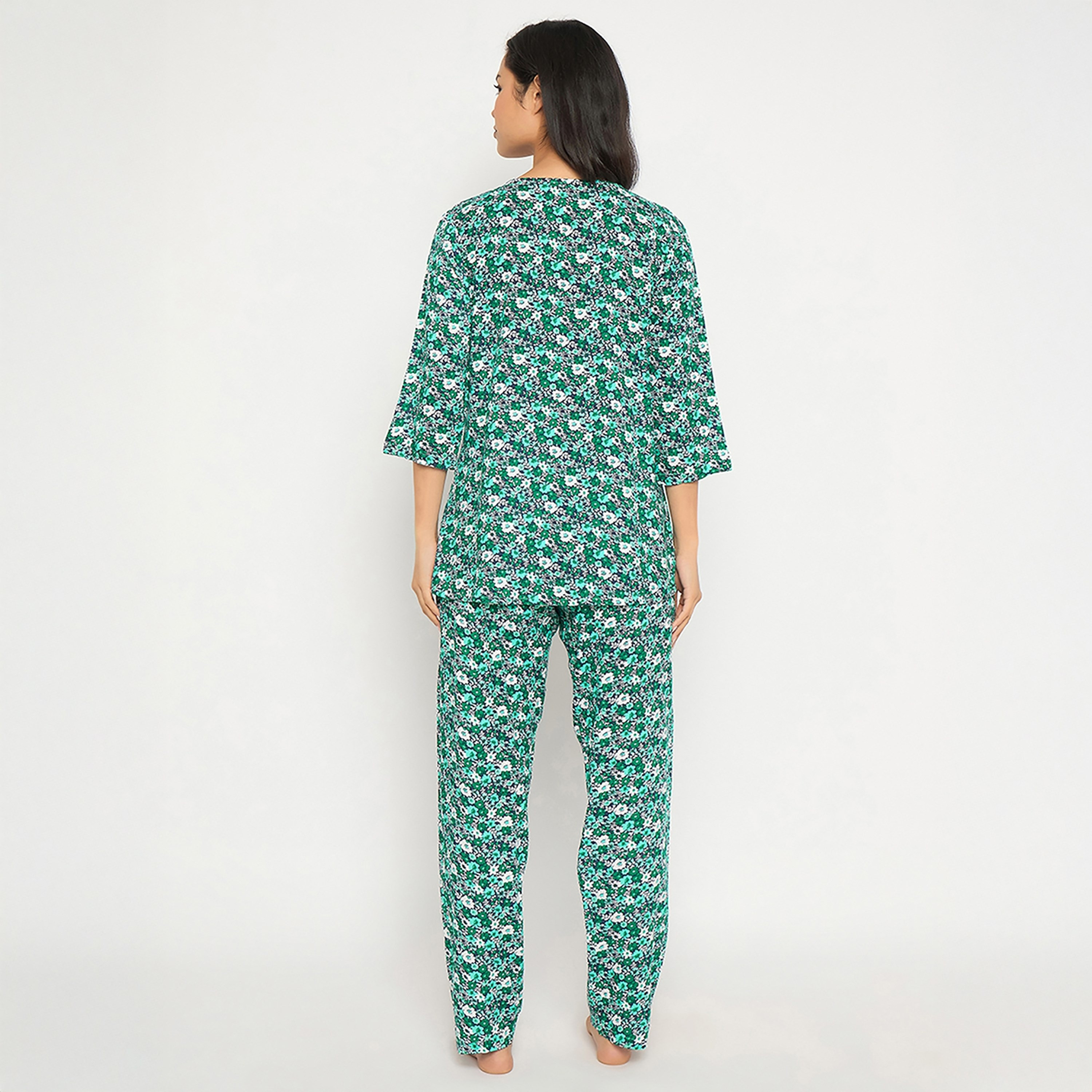 طقم بيجامة وقميص نسائي بطبعة زهور من كلوفيا - رايون-women-clothing-nightwear-pyjamas-longsets-image-4