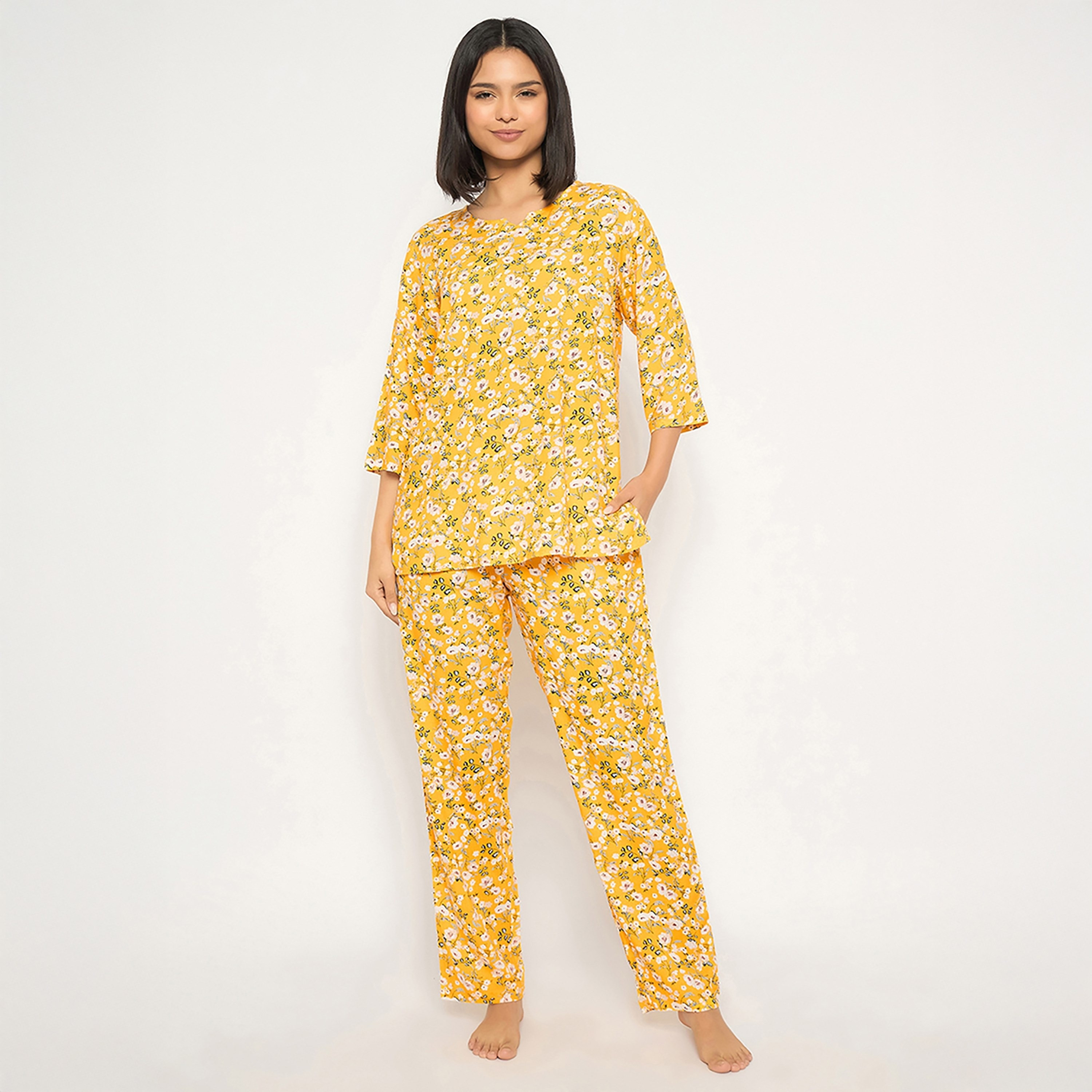 Clovia Floral Printed Women's Top & Pyjama Set - Rayon-women-clothing-nightwear-pyjamas-longsets-image-7