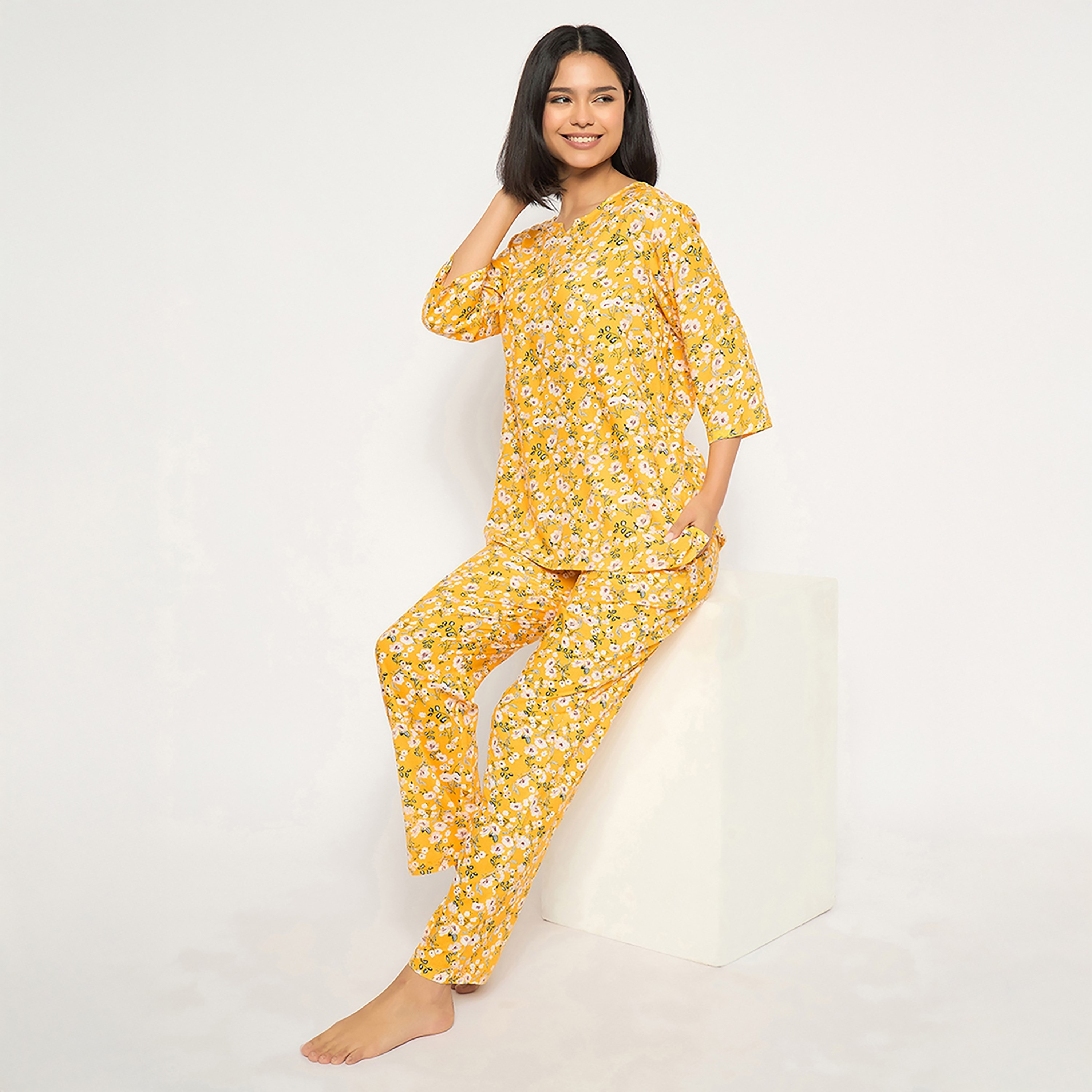 Clovia Floral Printed Women's Top & Pyjama Set - Rayon-women-clothing-nightwear-pyjamas-longsets-image-8