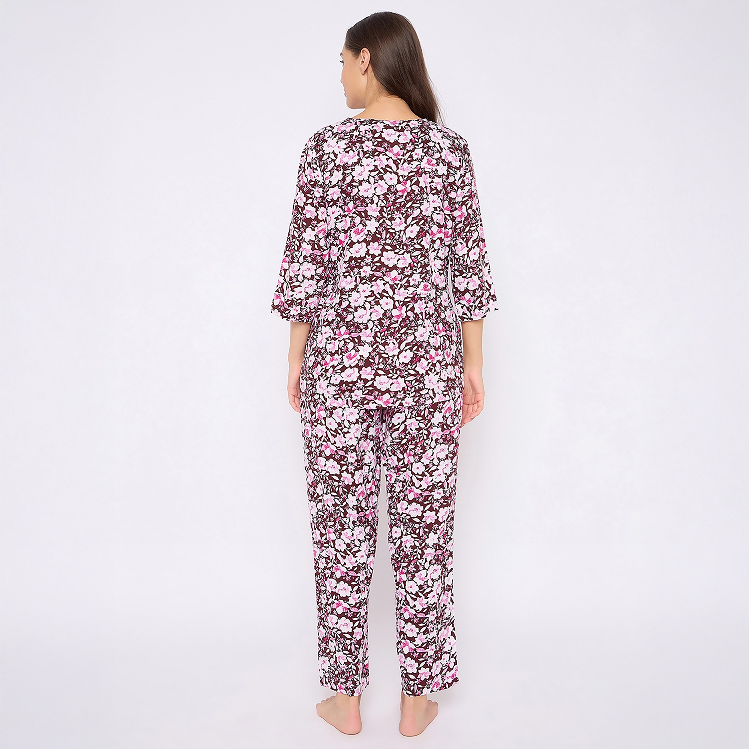 طقم بيجامة وقميص نسائي بطبعة زهور باللون البنفسجي من كلوفيا - رايون-women-clothing-nightwear-pyjamas-longsets-image-4