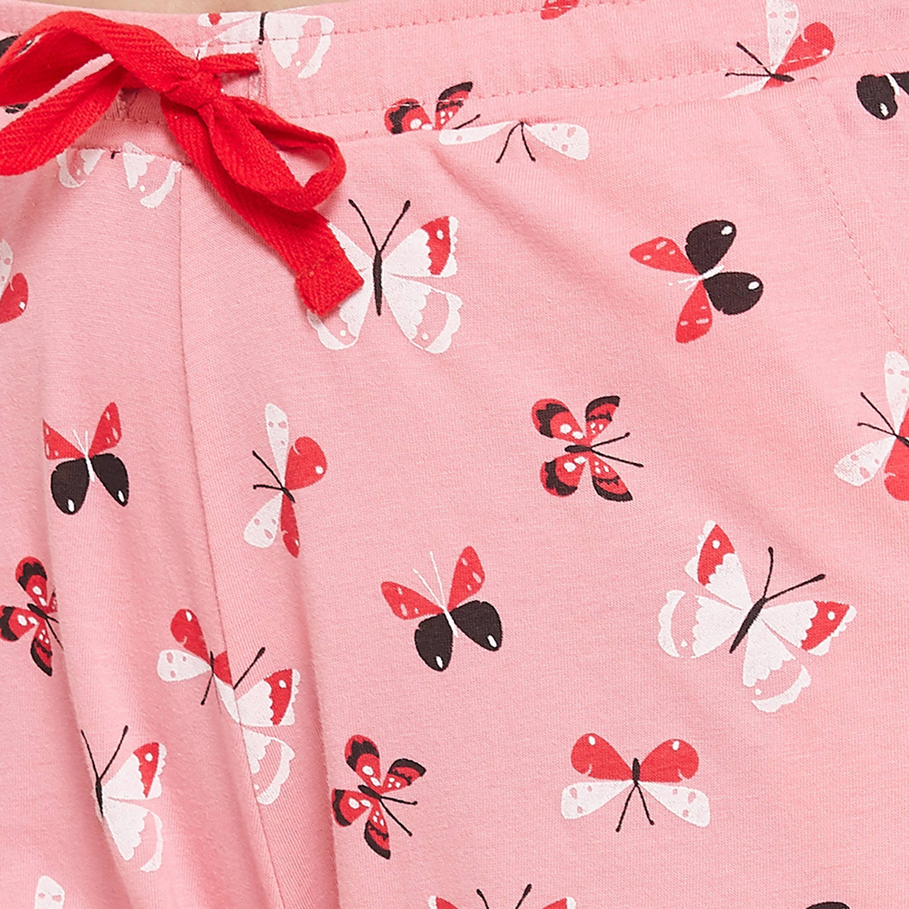 Clovia Butterfly Printed Women's Top & Pyjama in Peach Pink - 100% Cotton-women-clothing-nightwear-pyjamas-longsets-image-5