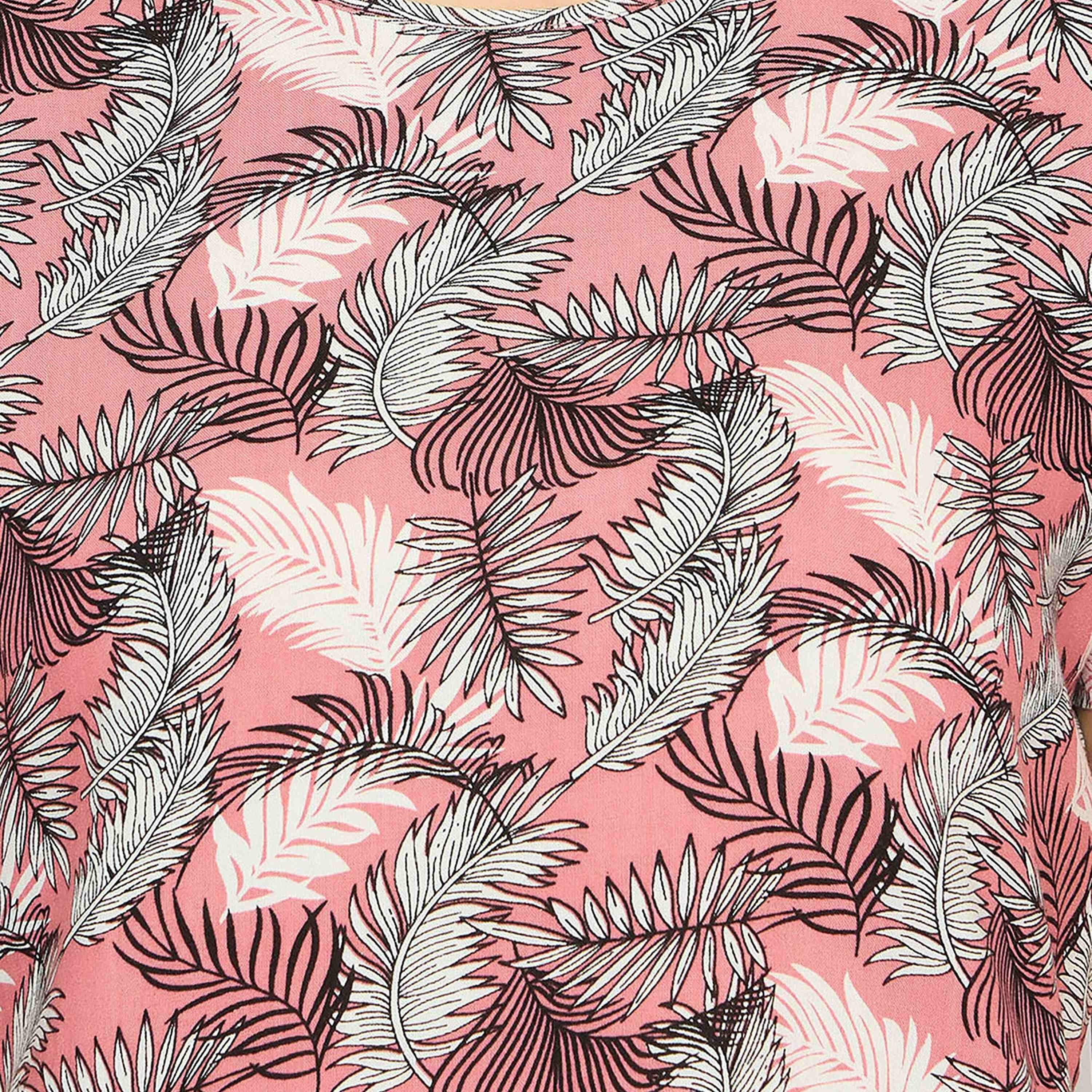 Clovia Leaf Printed Women's Top & Shorts Set in Dusty Pink- Rayon-women-clothing-nightwear-pyjamas-shortsets-image-6