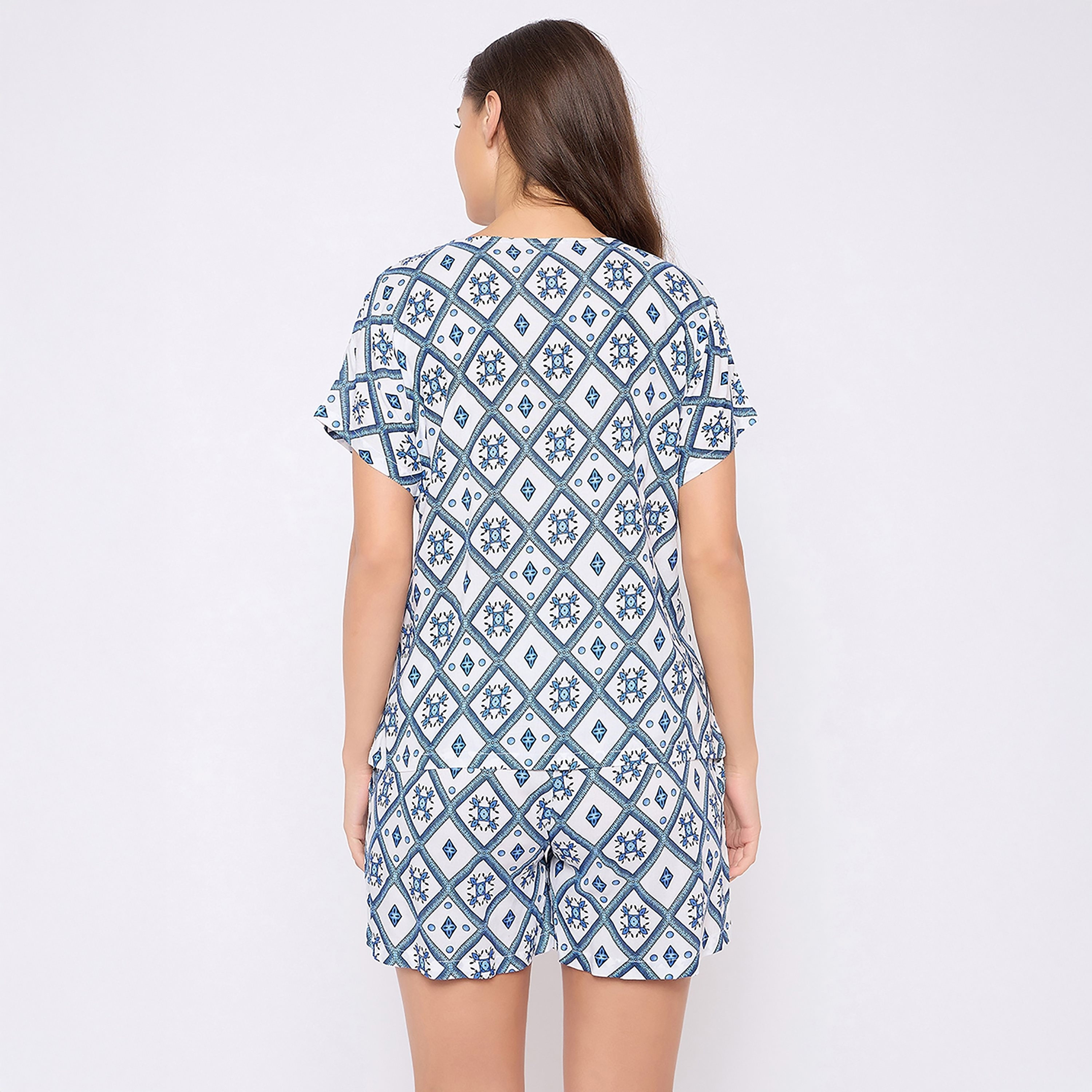 Clovia Pretty Printed Women's Top & Shorts Set in White - Rayon-women-clothing-nightwear-pyjamas-shortsets-image-4