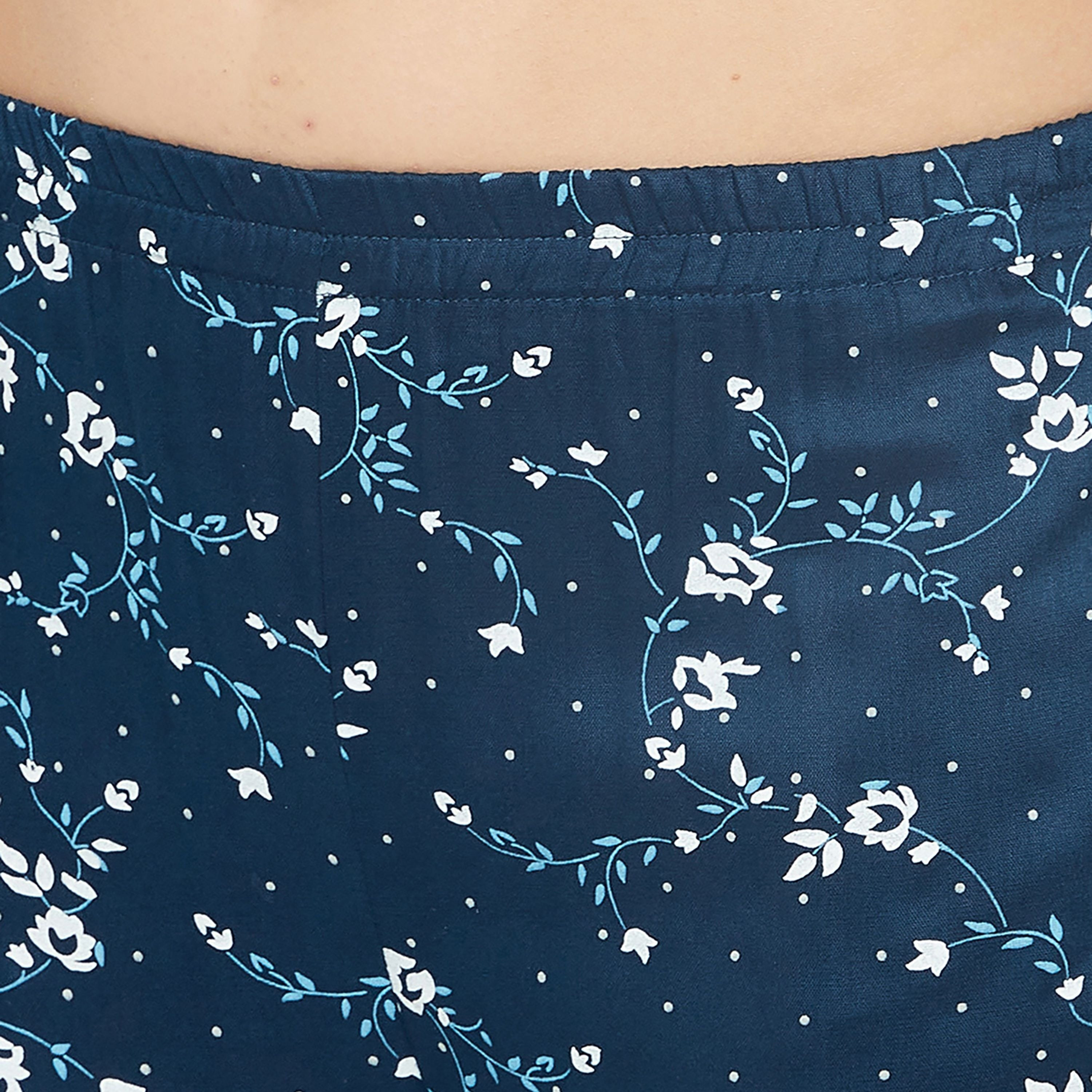 Clovia Pretty Florals Women's Top & Pyjama Set in Teal Blue - Cotton Rich-women-clothing-nightwear-pyjamas-longsets-image-5