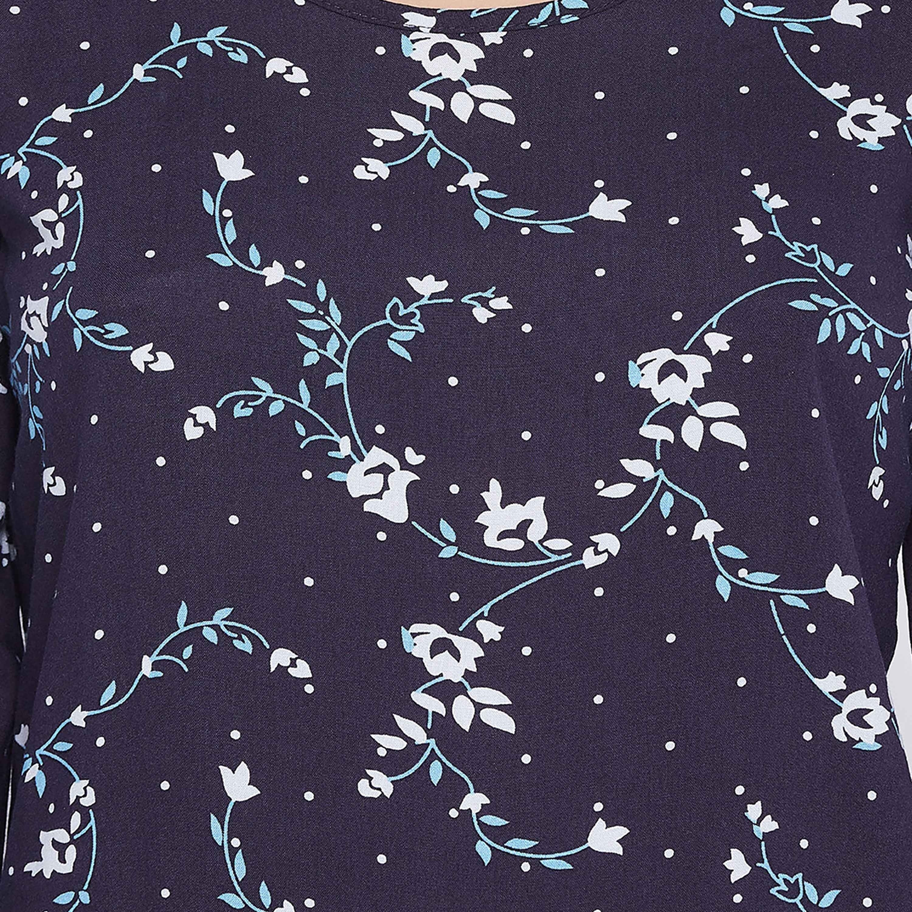 طقم بلوزة وبيجامة بريتي فلورالز للنساء باللون الأزرق من كلوفيا - رايون-women-clothing-nightwear-pyjamas-longsets-image-5