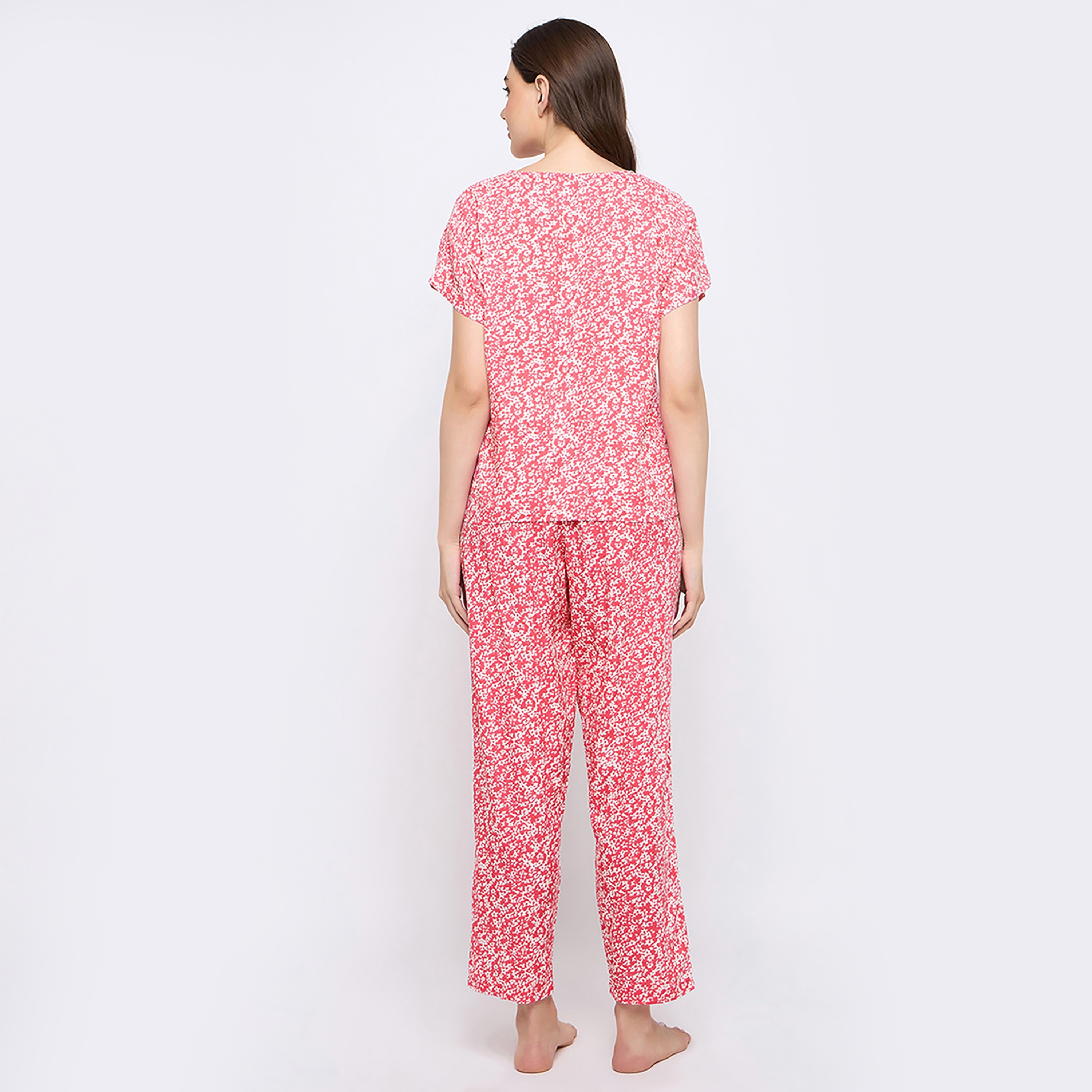 Clovia Floral Printed Women's Top & Pyjama Set in Pink- Rayon-women-clothing-nightwear-pyjamas-longsets-image-4