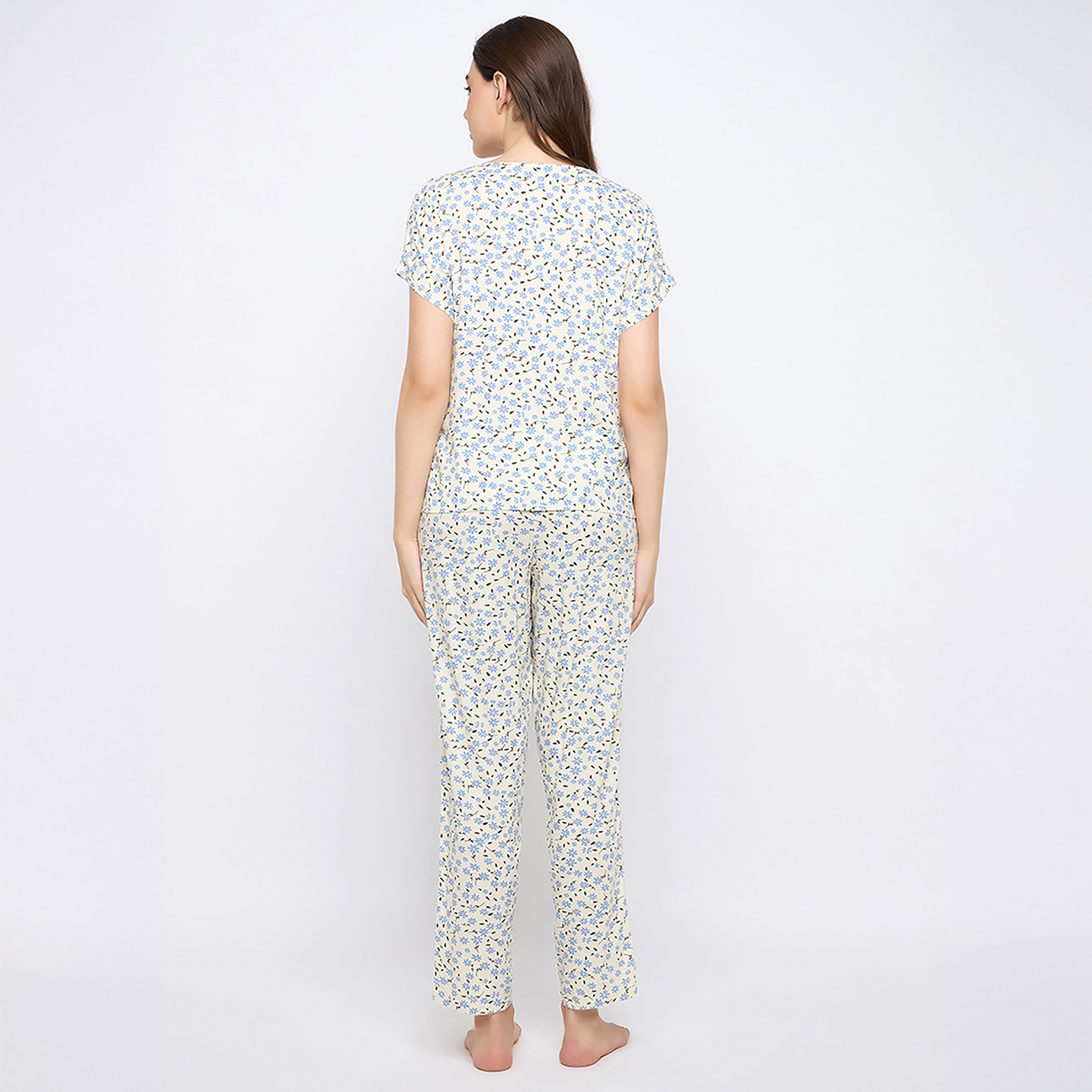 Clovia Floral Printed Women's Top & Pyjama Set in White - Rayon-women-clothing-nightwear-pyjamas-longsets-image-4