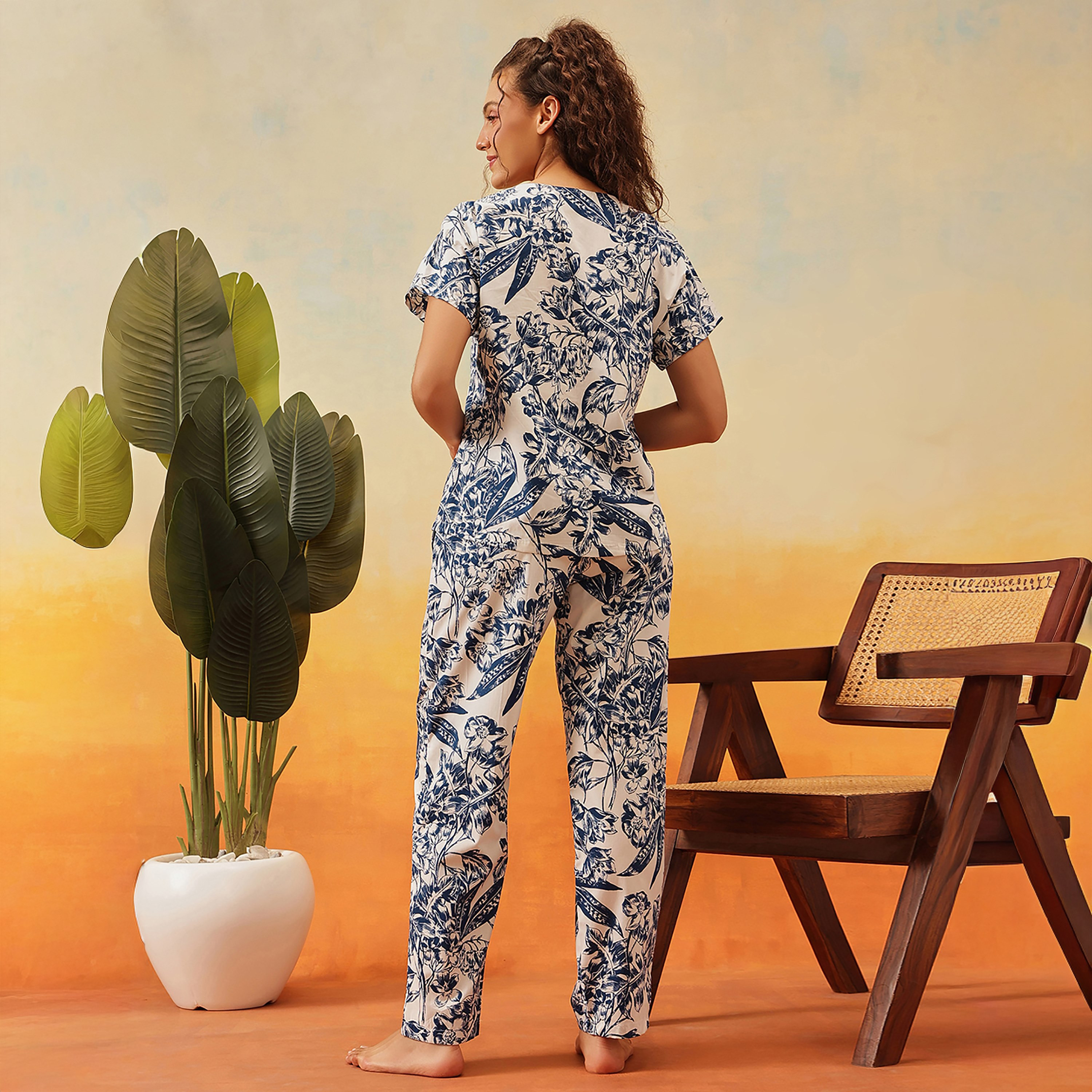 Clovia Floral Print Women's Top & Pyjama Set in White - Rayon-women-clothing-nightwear-pyjamas-longsets-image-4