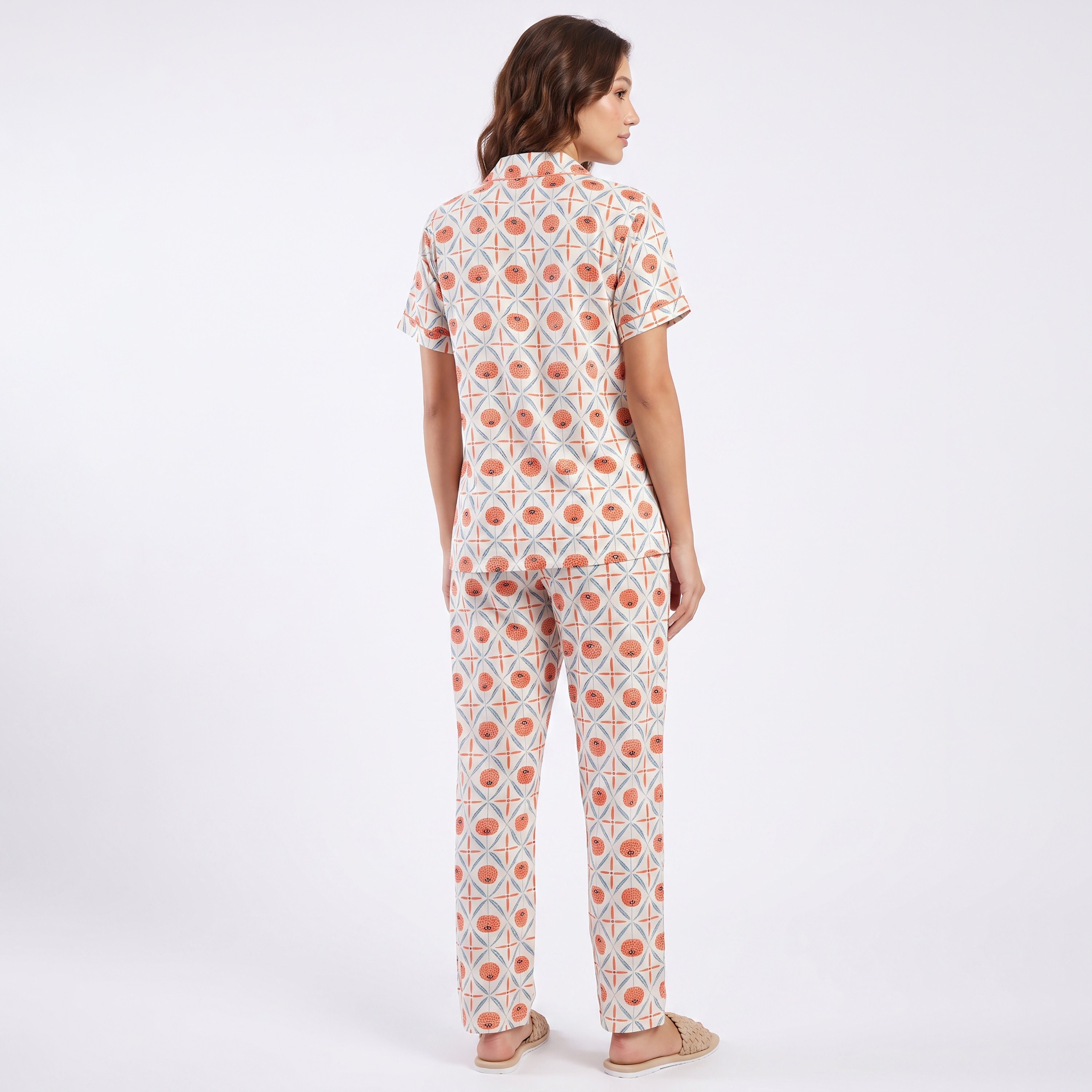 Clovia Printed Button-Down Women's Shirt & Pyjama Set in White - Rayon-women-clothing-nightwear-pyjamas-longsets-image-4