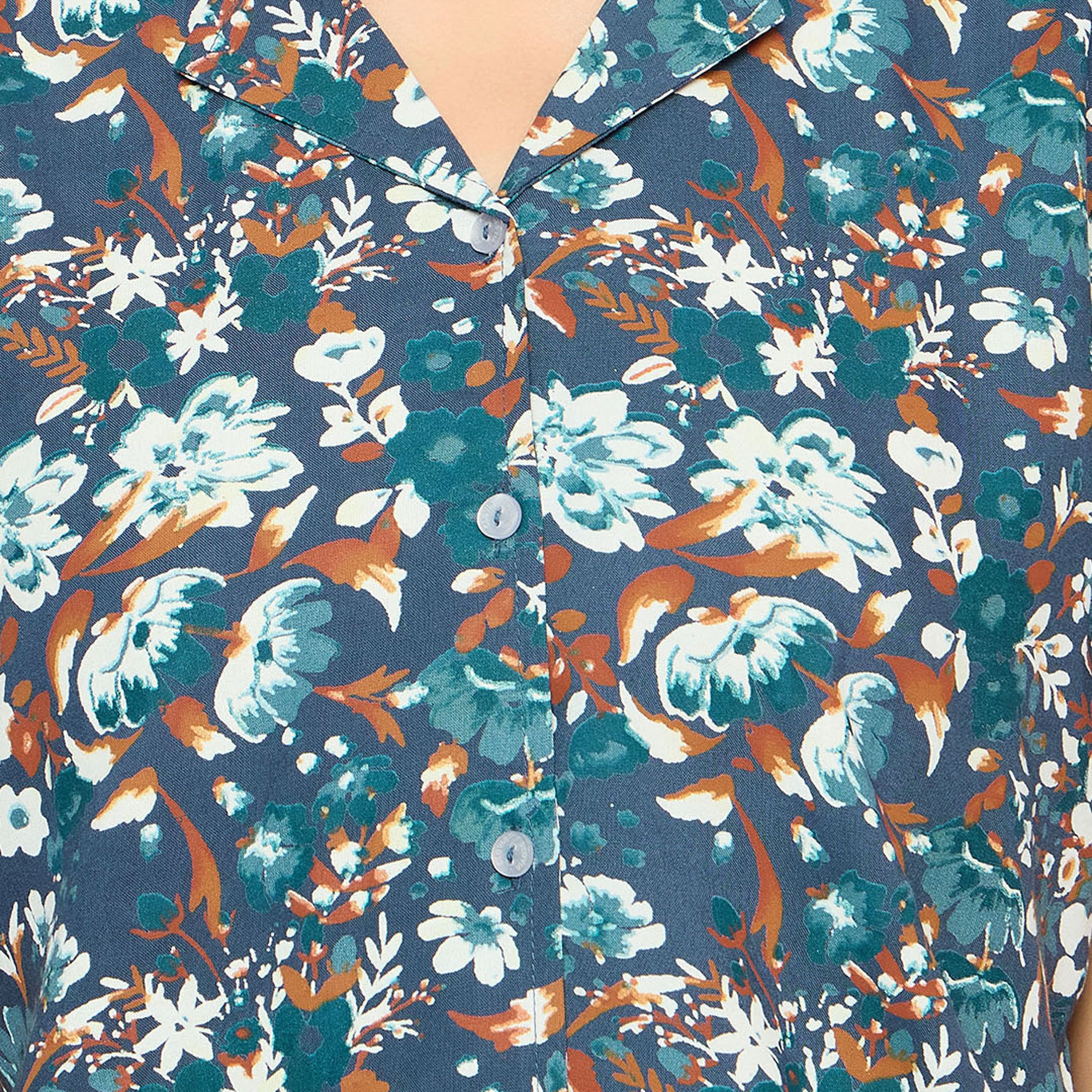 بدلة نوم نسائية بطبعة الزهور وأزرار بلون أزرق داكن من كلوفيا - رايون-women-clothing-nightwear-pyjamas-longsets-image-6