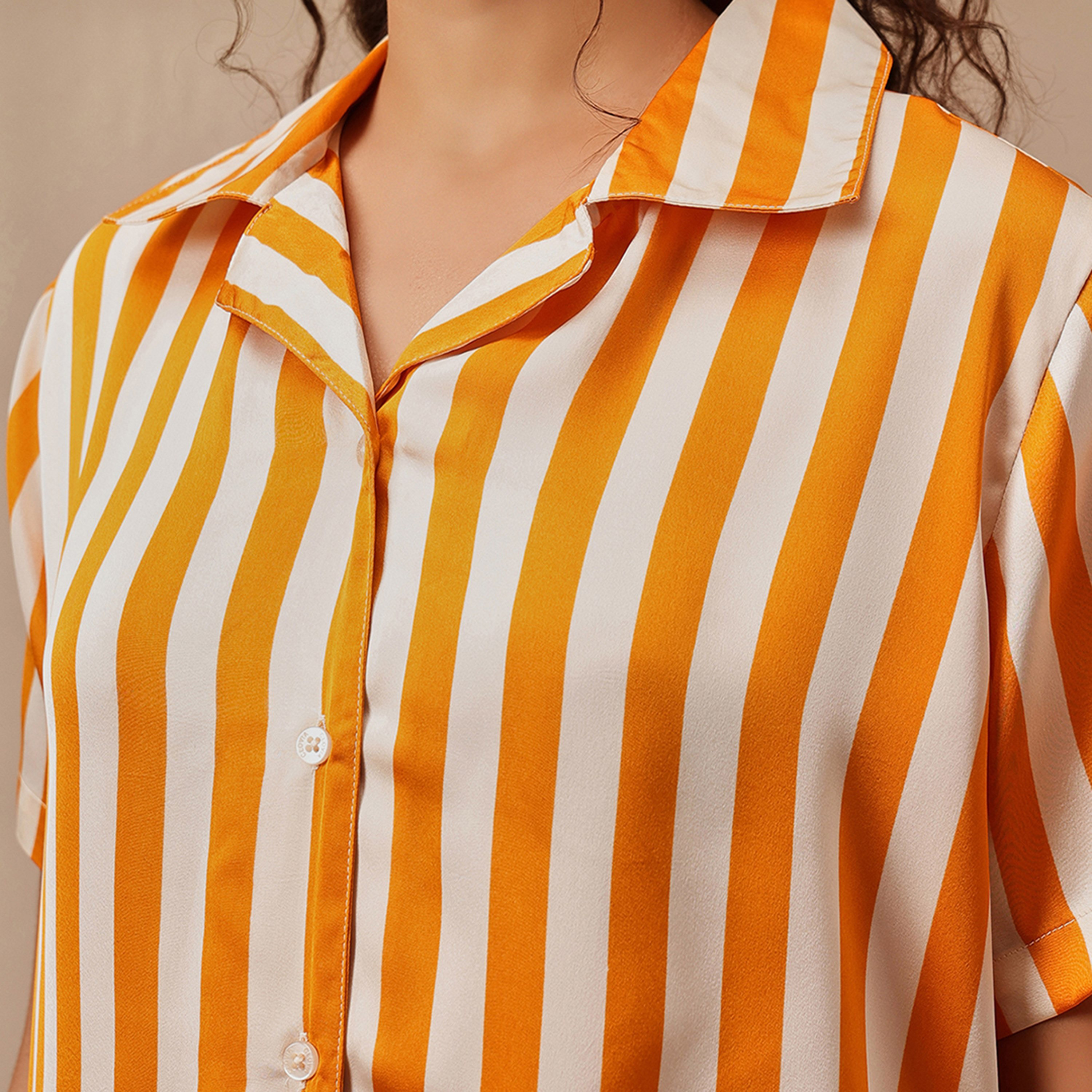 طقم بيجامة وقميص كوري مخطط بأزرار من الساتان باللون البرتقالي للنساء من كلوفيا-women-clothing-nightwear-pyjamas-longsets-image-6