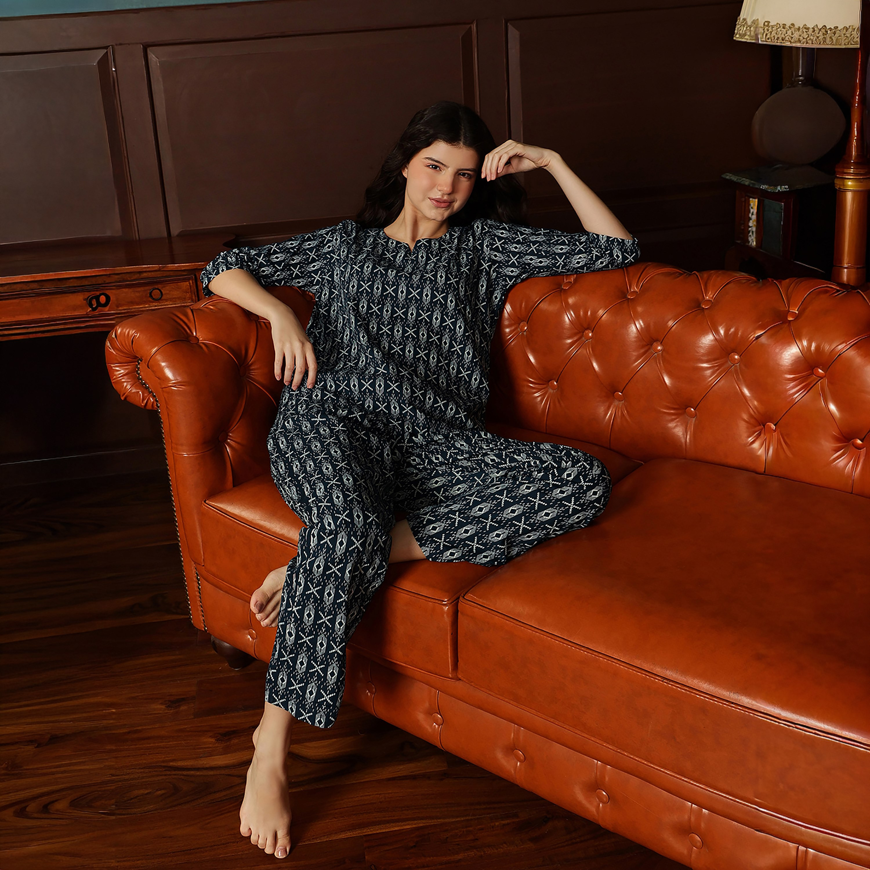 Clovia Printed Women's Top & Pyjama Set in Navy Colour - Rayon-women-clothing-nightwear-pyjamas-longsets-image-5
