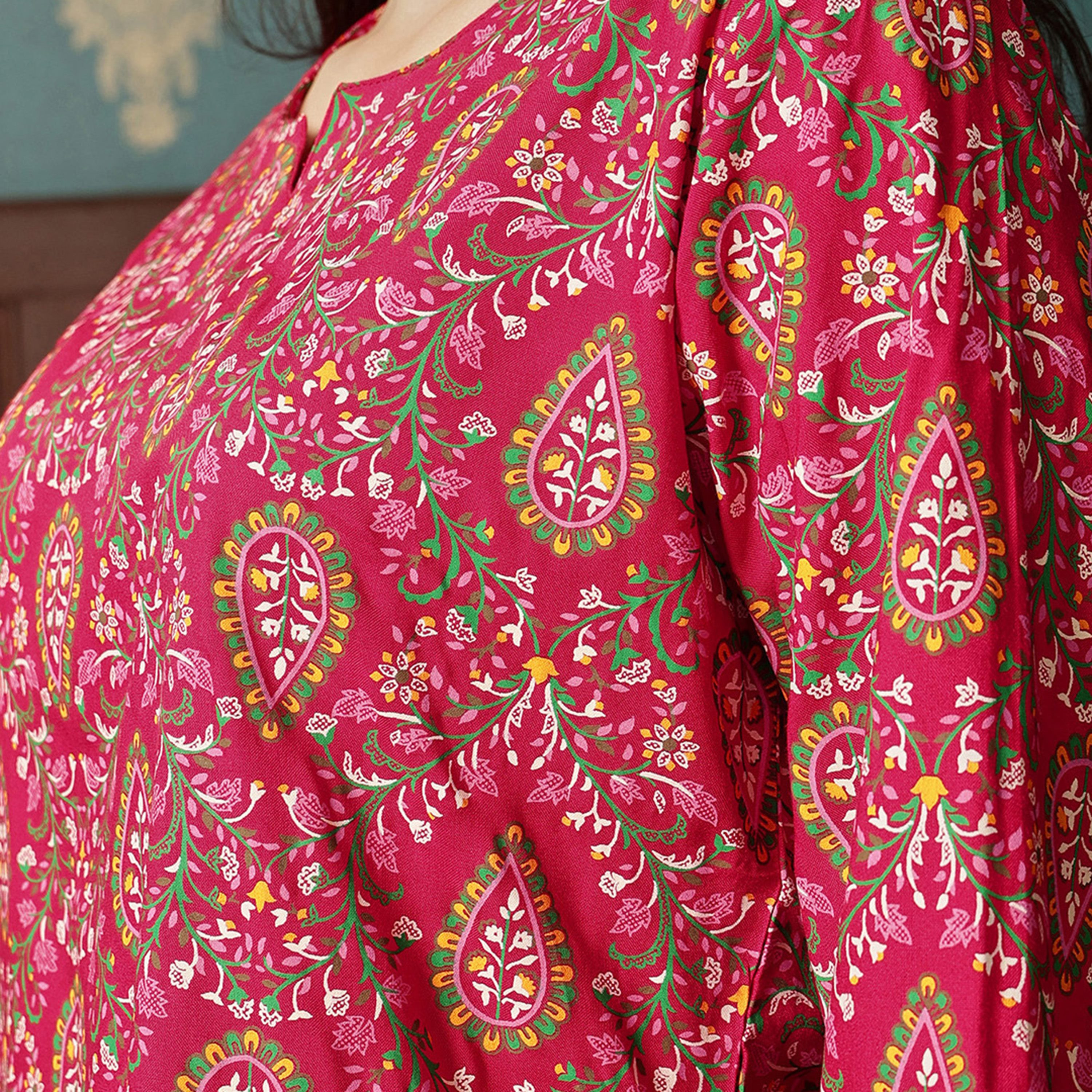 Clovia Printed Women's Top & Pyjama Set in Dark Pink - Rayon-women-clothing-nightwear-pyjamas-longsets-image-6