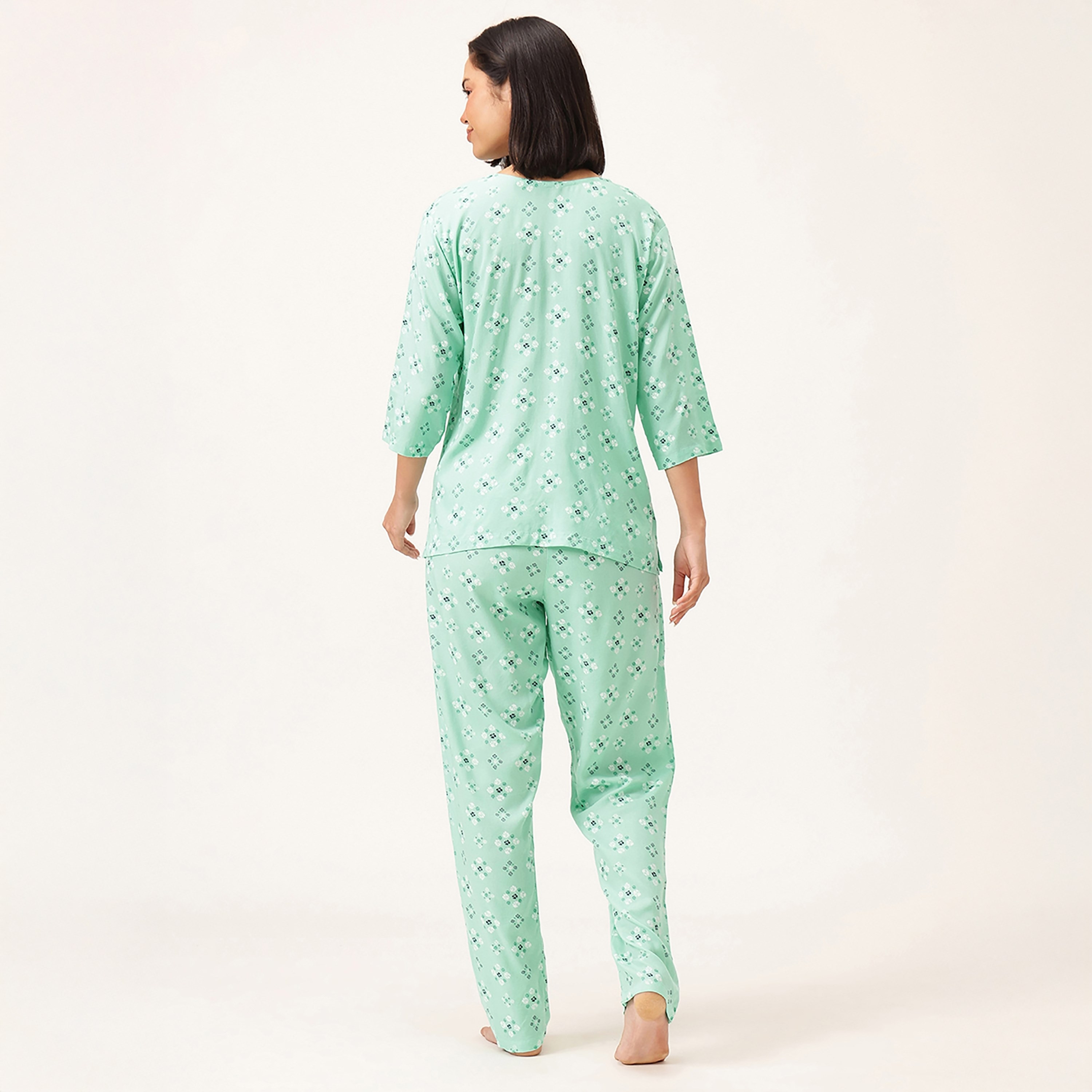 Clovia Printed Women's Top & Pyjama Set in Light Green - Rayon-women-clothing-nightwear-pyjamas-longsets-image-4