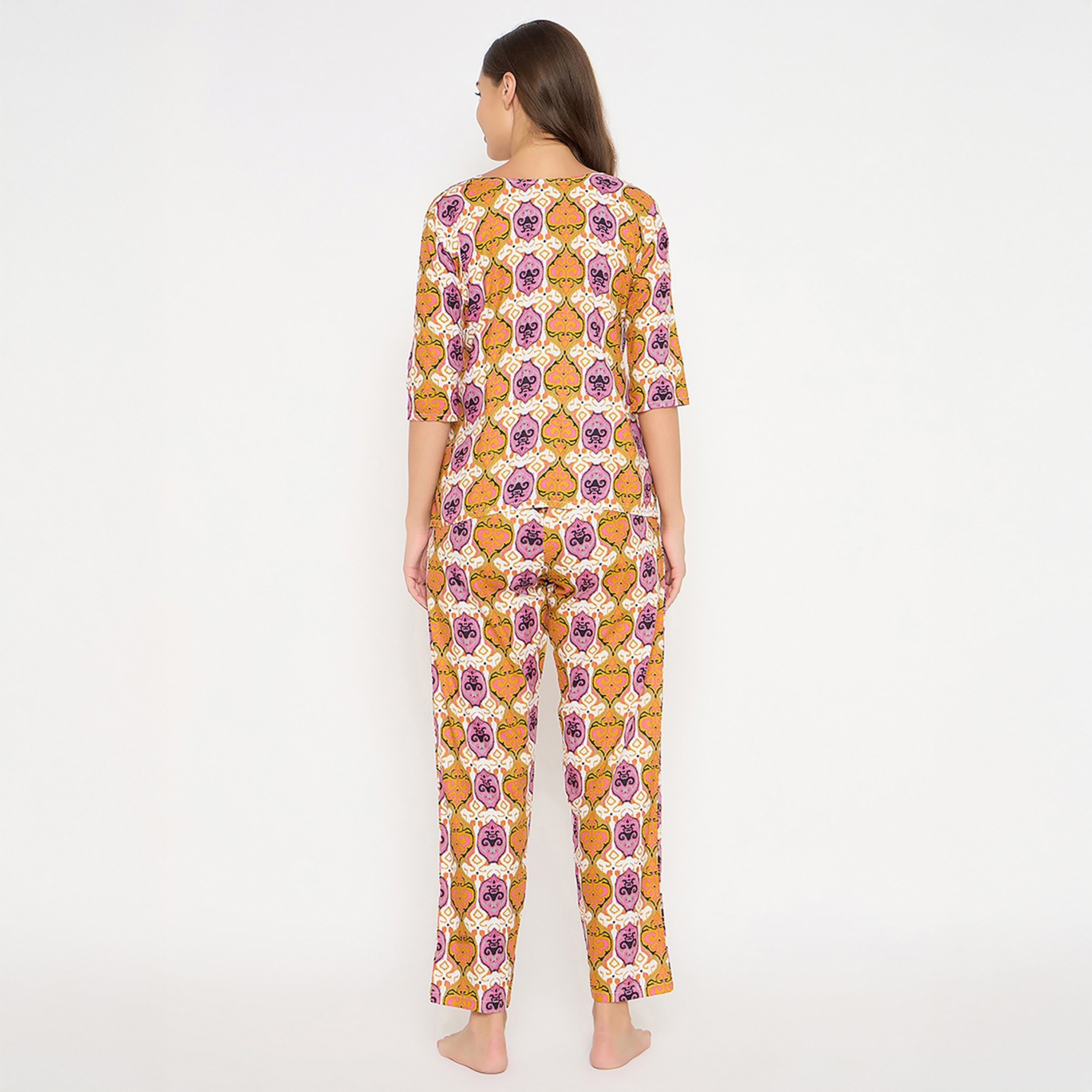 Clovia Printed Women's Top & Pyjama Set in Multicolour - Rayon-women-clothing-nightwear-pyjamas-longsets-image-4