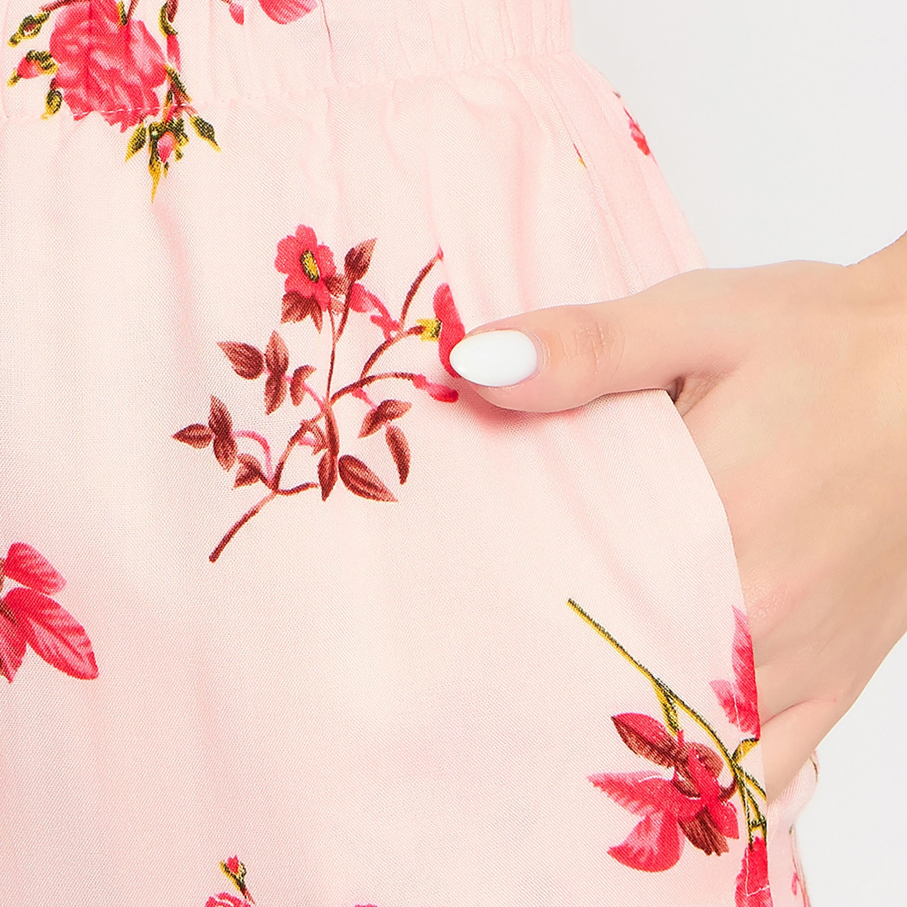 Clovia Floral Printed Women's Top & Pyjama Set in Baby Pink - Rayon-women-clothing-nightwear-pyjamas-longsets-image-5