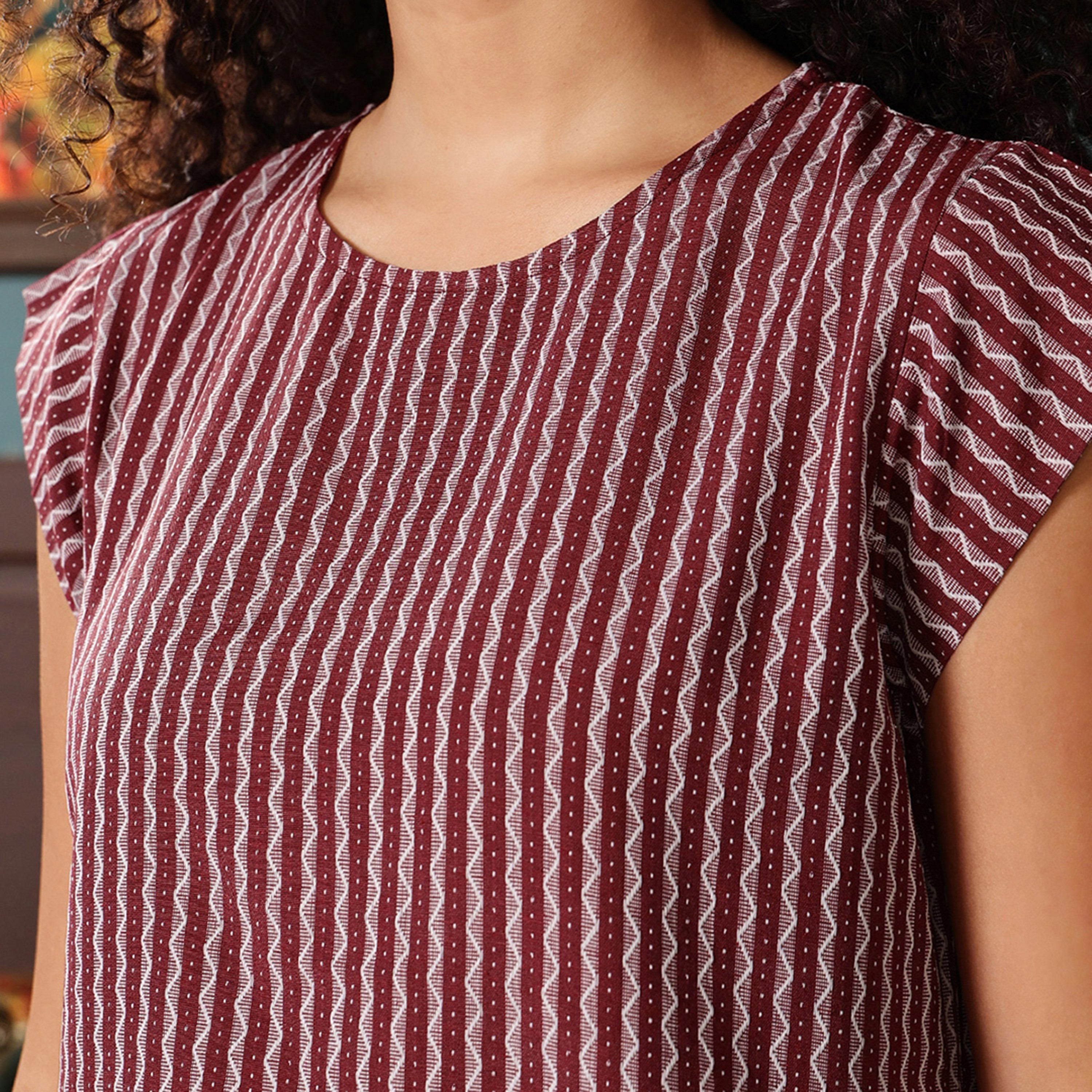 طقم توب كورتا وبنطلون بيجامة نسائي مطبوع بلون مارون من كلوفيا - قطن-women-clothing-nightwear-pyjamas-longsets-image-6