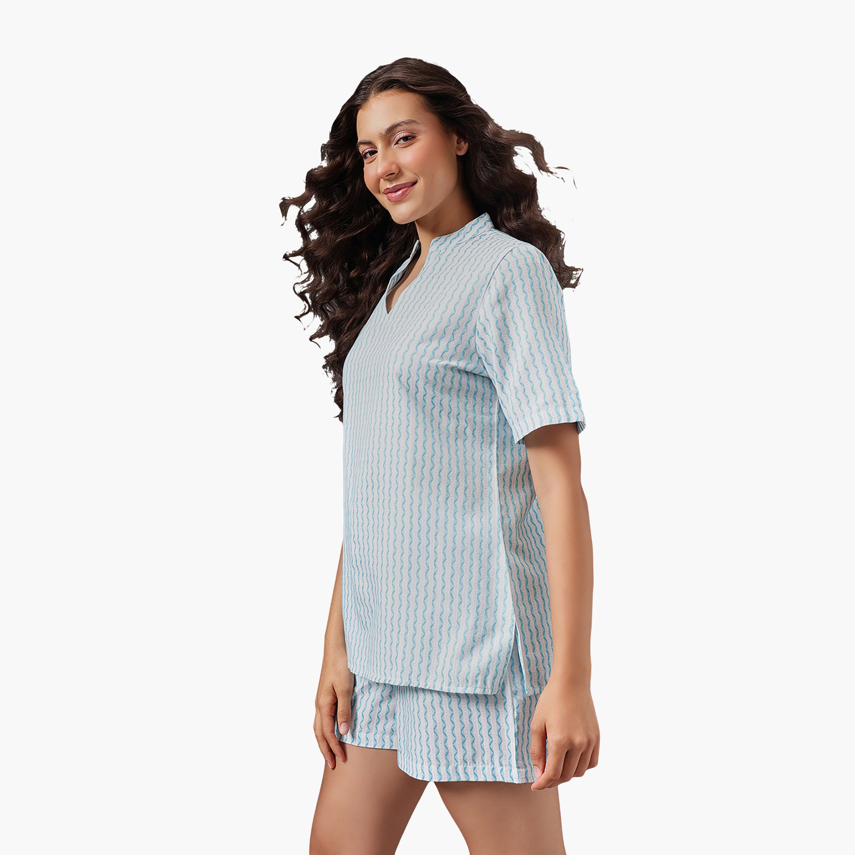 طقم توب كورتا وشورت نسائي مطبوع من كلوفيا - قطن-women-clothing-nightwear-pyjamas-shortsets-image-3