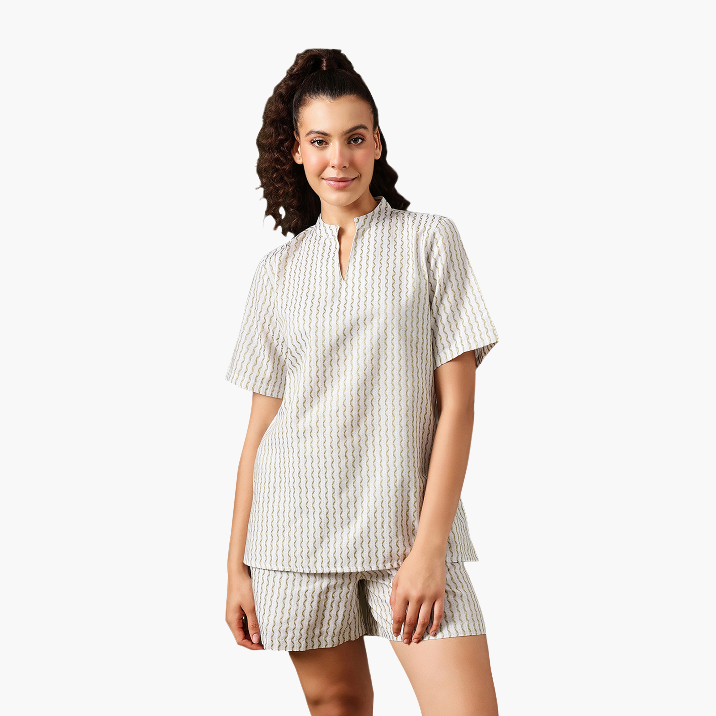 طقم توب كورتا وشورت نسائي مطبوع من كلوفيا - قطن-women-clothing-nightwear-pyjamas-shortsets-image-3