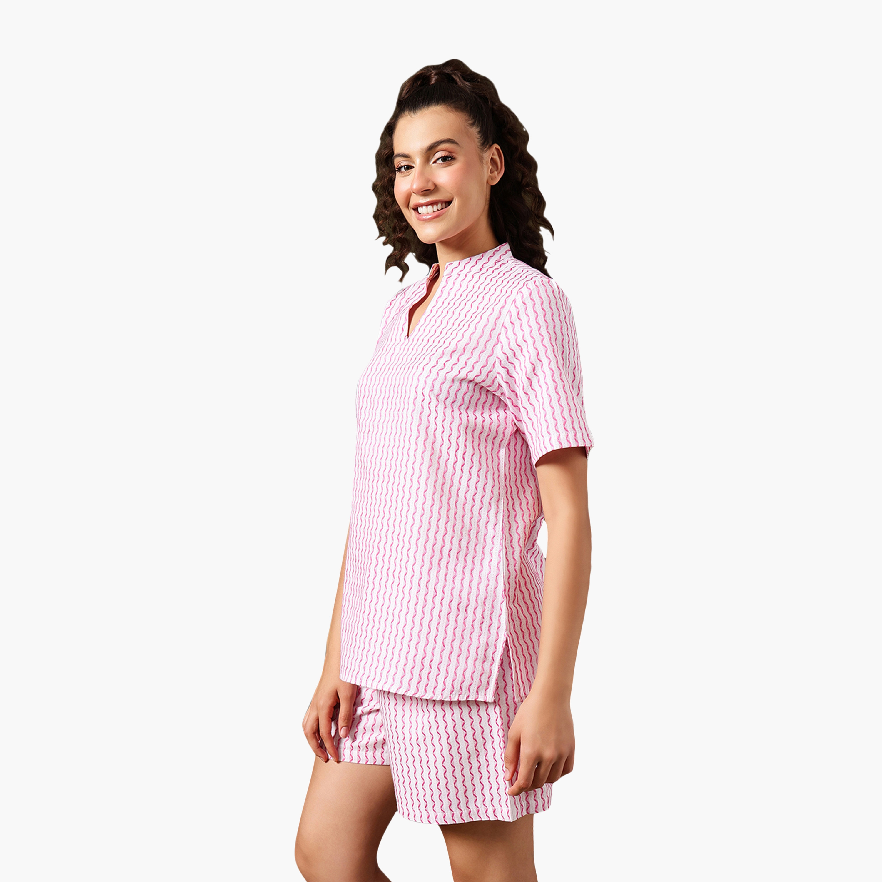 طقم توب كورتا وشورت نسائي مطبوع من كلوفيا - قطن-women-clothing-nightwear-pyjamas-shortsets-image-3