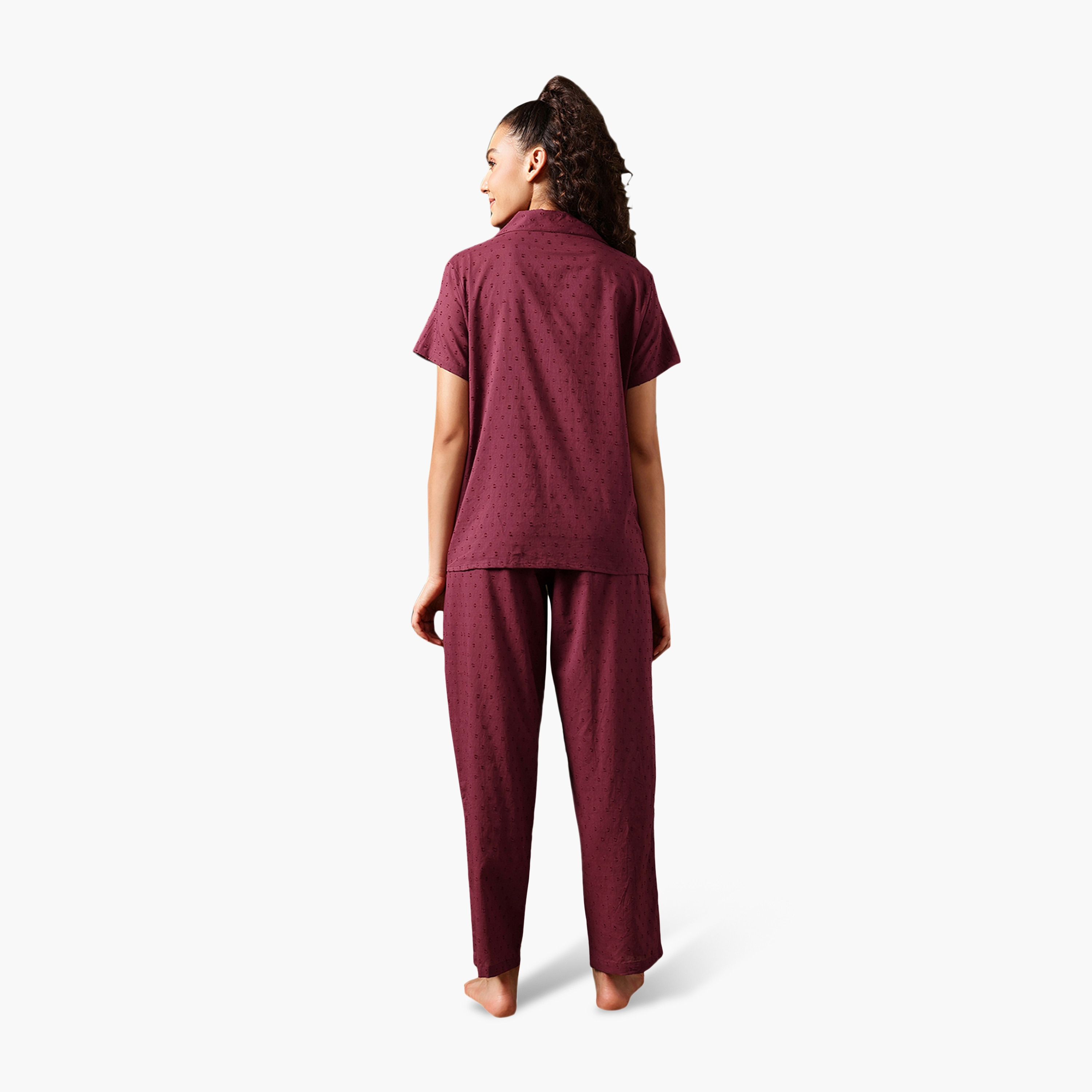 طقم قميص وبنطلون بيجامة نسائي بنسيج "دوبي" وأزرار من كلوفيا - قطن-women-clothing-nightwear-pyjamas-longsets-image-4