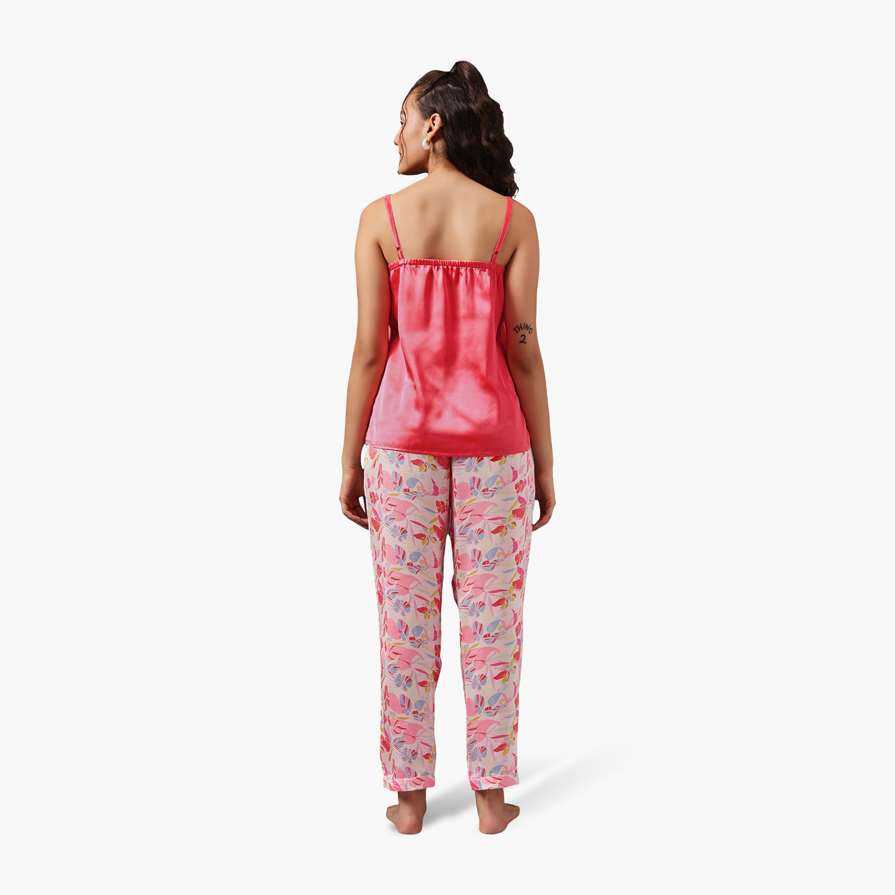 Clovia 3 Pc Set in Multicolour - Women's Cami Top, Pyjama & Robe - Satin-women-clothing-nightwear-pyjamas-longsets-image-4