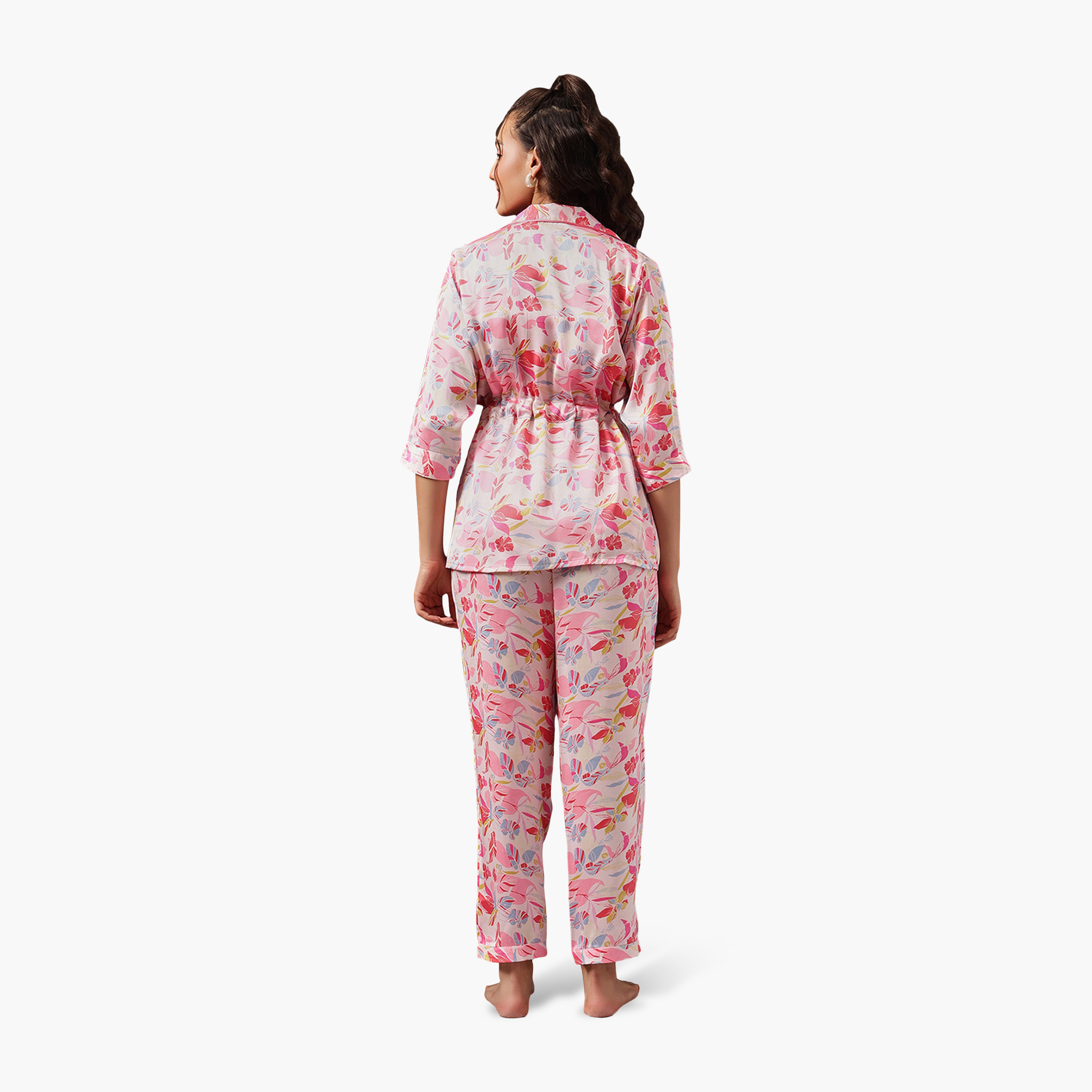 Clovia 3 Pc Set in Multicolour - Women's Cami Top, Pyjama & Robe - Satin-women-clothing-nightwear-pyjamas-longsets-image-5
