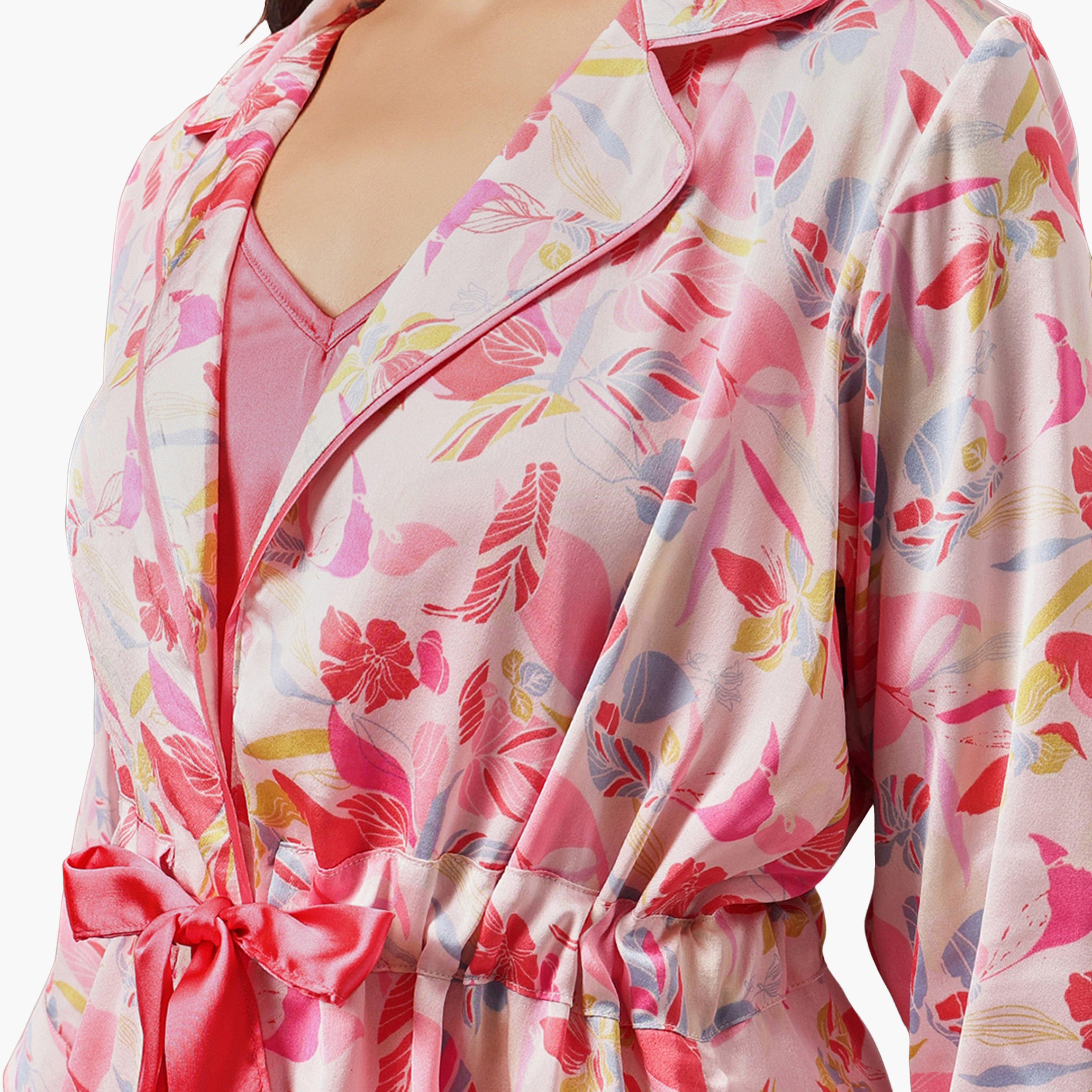 Clovia 3 Pc Set in Multicolour - Women's Cami Top, Pyjama & Robe - Satin-women-clothing-nightwear-pyjamas-longsets-image-6