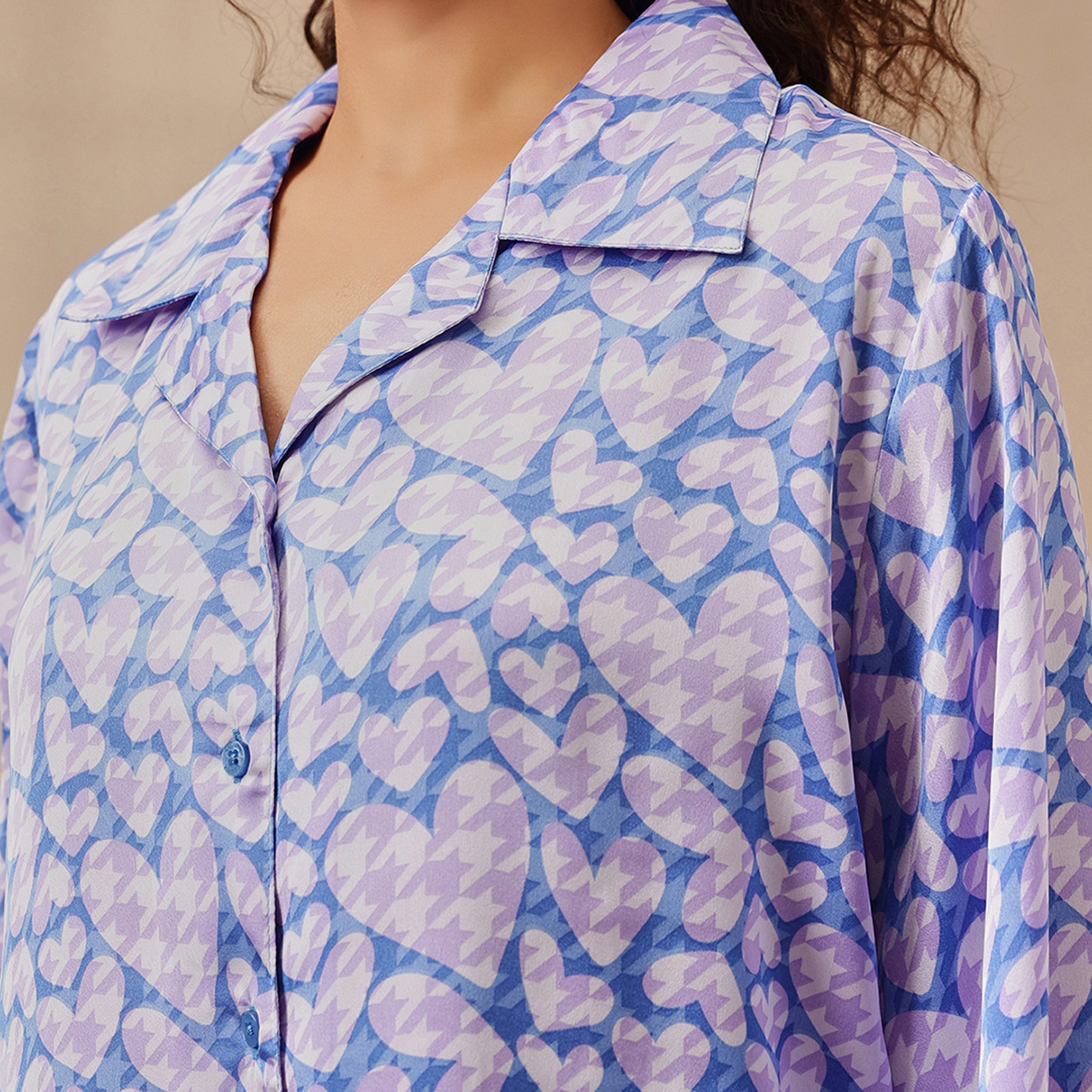طقم بيجامة وقميص بطبعة قلوب بأزرار من الساتان باللون البنفسجي للنساء من كلوفيا-women-clothing-nightwear-pyjamas-longsets-image-6