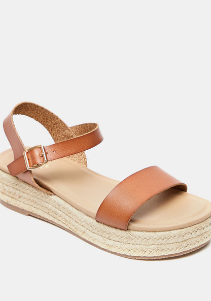 Missy Solid Sandals with Flatform Heels and Buckle Closure