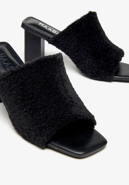 Haadana Fur Detailed Slip-On Sandals with Block Heels