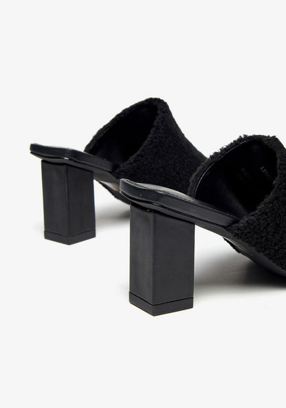 Haadana Fur Detailed Slip-On Sandals with Block Heels