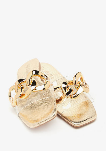 Haadana Metallic Chain Accented Slip-On Slide Sandals-Women%27s Flat Sandals-image-2