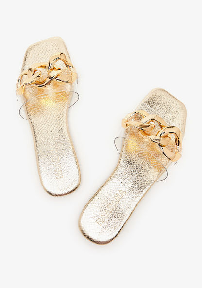 Haadana Metallic Chain Accented Slip-On Slide Sandals-Women%27s Flat Sandals-image-3