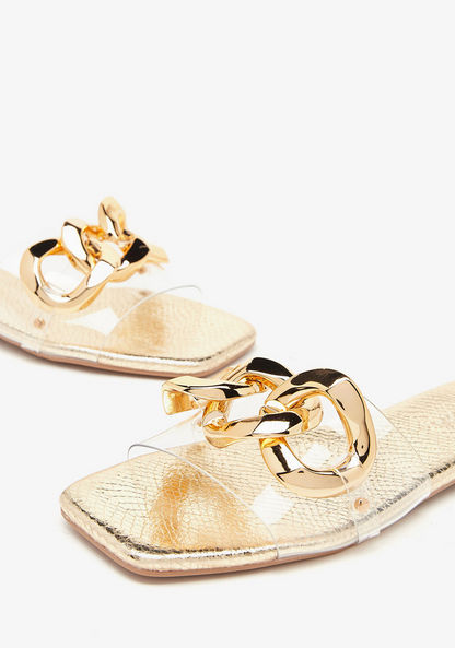 Haadana Metallic Chain Accented Slip-On Slide Sandals-Women%27s Flat Sandals-image-4