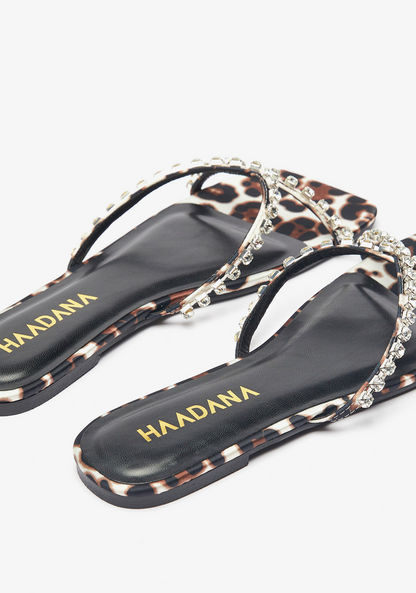 Haadana Embellished Cross Strap Slide Sandals