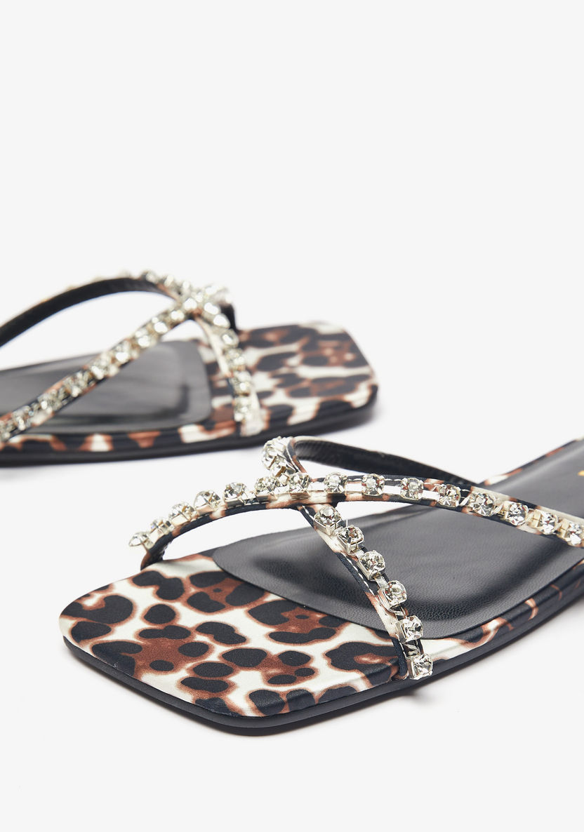 Haadana Embellished Cross Strap Slide Sandals-Women%27s Flat Sandals-image-3